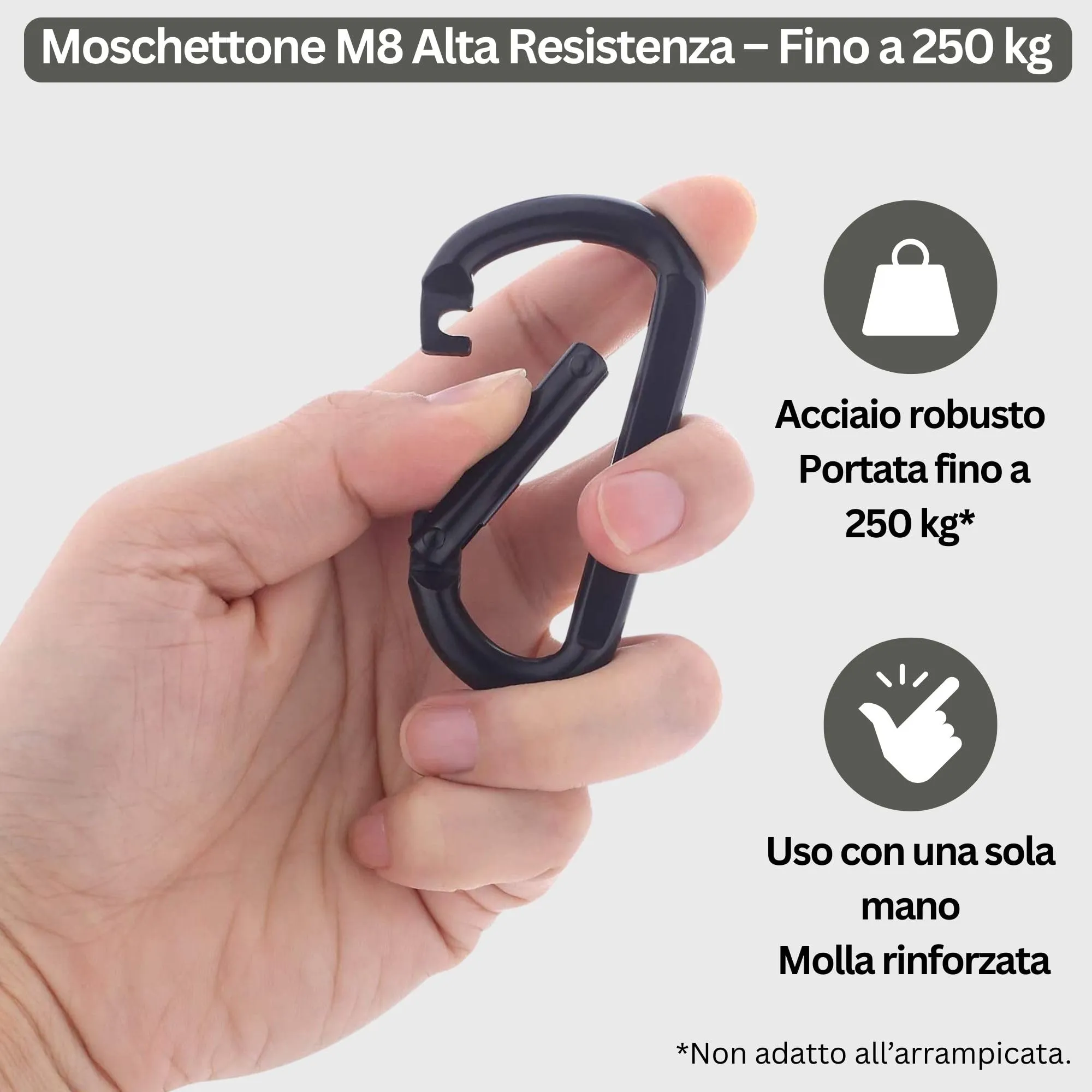 Nexafix Moschettone Inox M8 8 cm Nero (Set da 2) - immagine 2