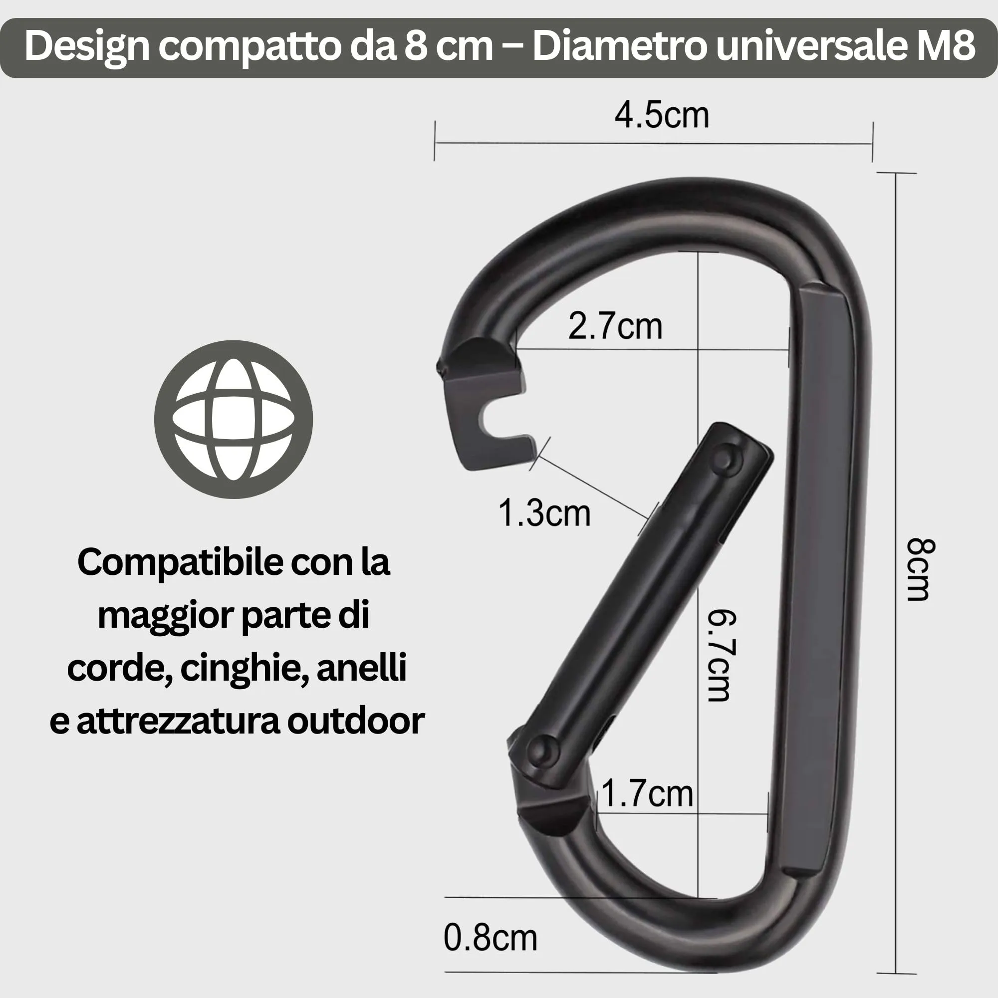 Nexafix Moschettone Inox M8 8 cm Nero (Set da 2) - immagine 3