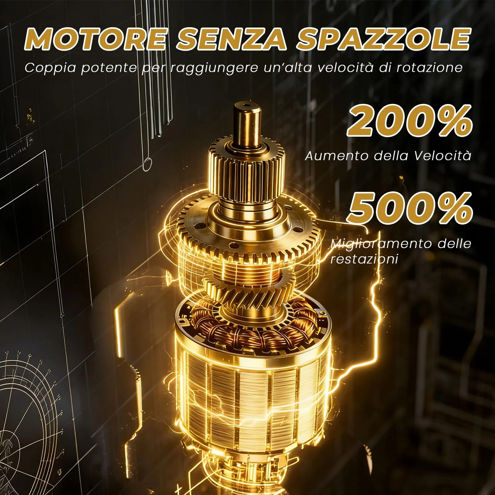 HOVIN Aspirabriciole Senza Fili 24000Pa, Aspirapolvere Auto Portatile con Motore Brushless, Aspiratore e Soffiatore (Nero e Oro) - immagine 3