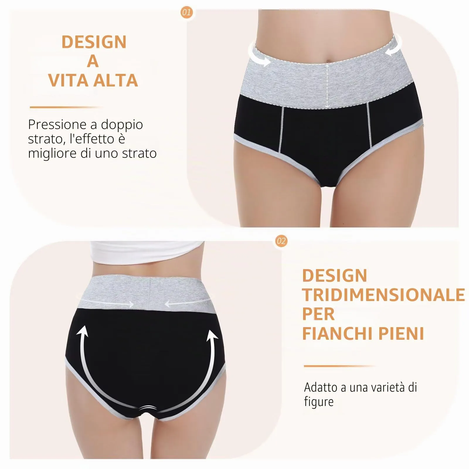 NUOZA Mutande Donna in Cotone Vita Alta, Pacco da 5, Nero, L - immagine 3