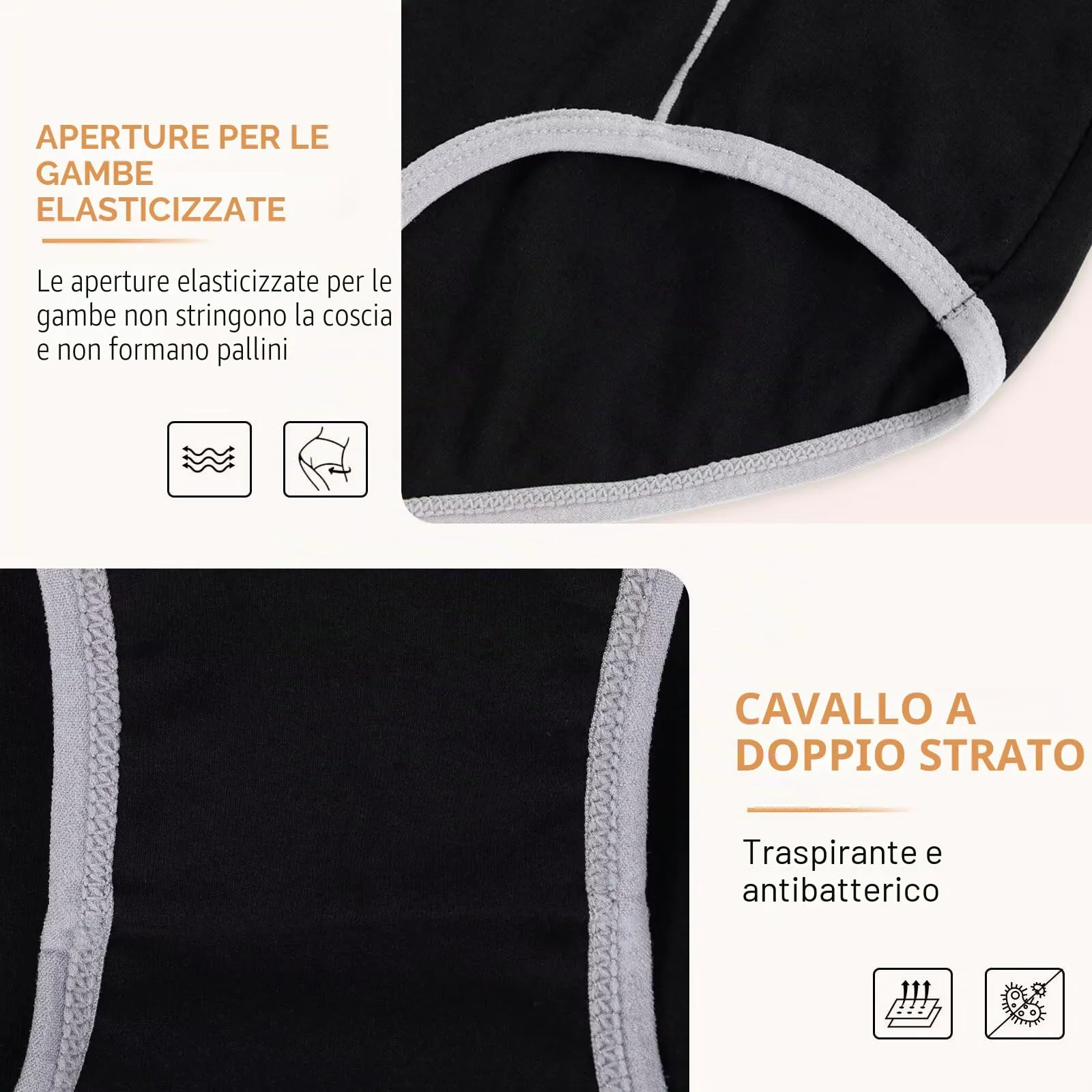 NUOZA Mutande Donna in Cotone Vita Alta, Pacco da 5, Nero, L - immagine 5