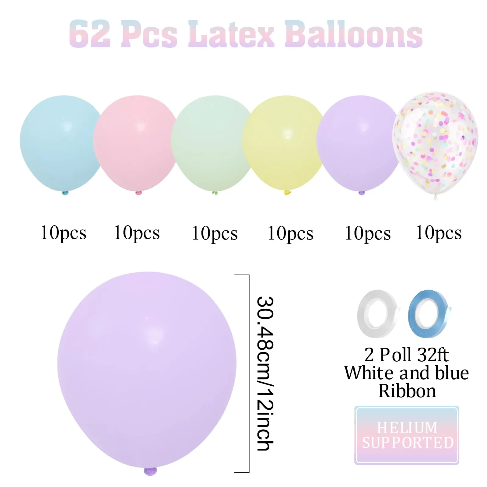 fairymaiden Pacchetto di 60 Palloncini Macaron e Confetti, 12 Pollici - immagine 2