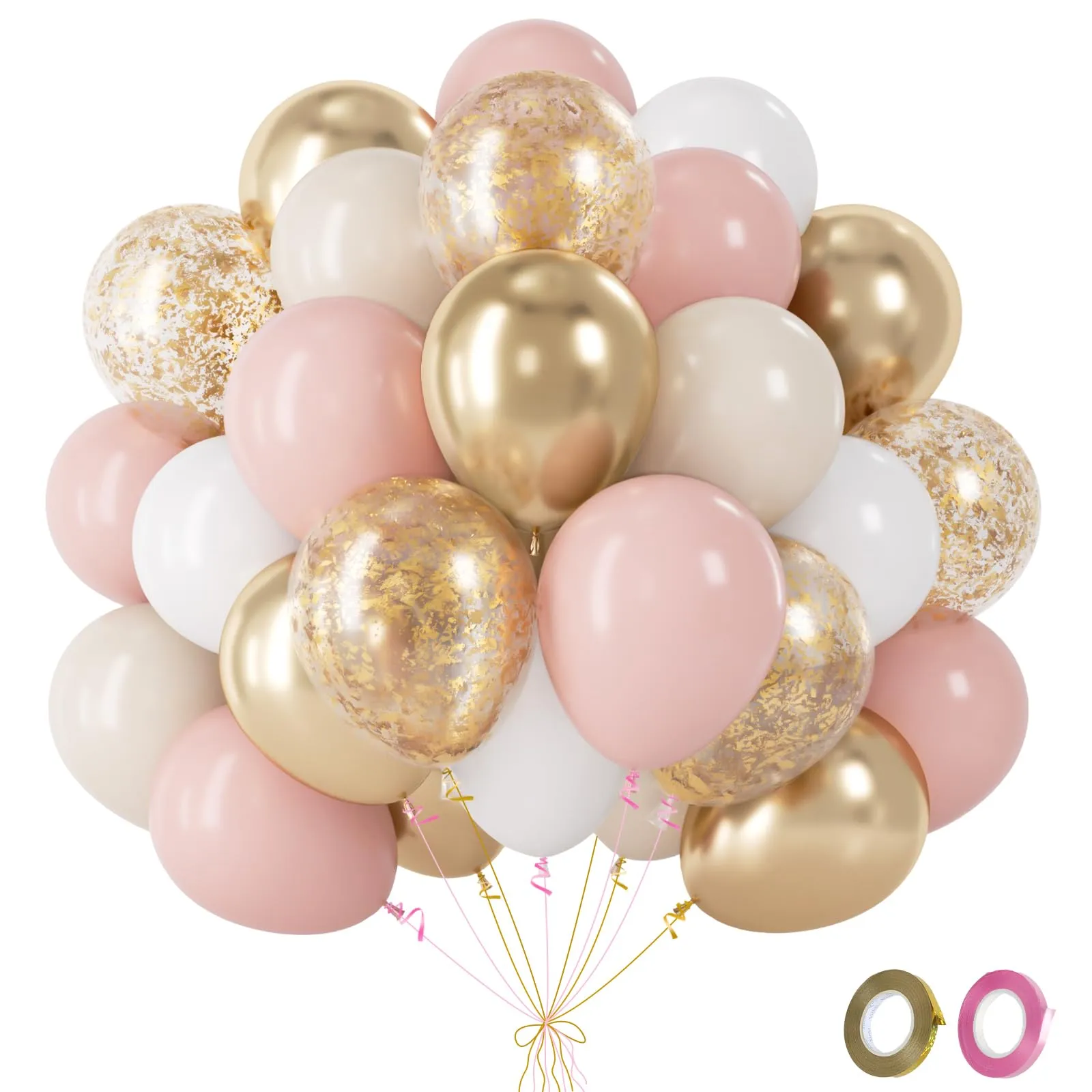 Fairymaiden Palloncini Rosa, Bianchi, Beige e Dorati, 60 Pezzi, 12 Pollici - immagine 1
