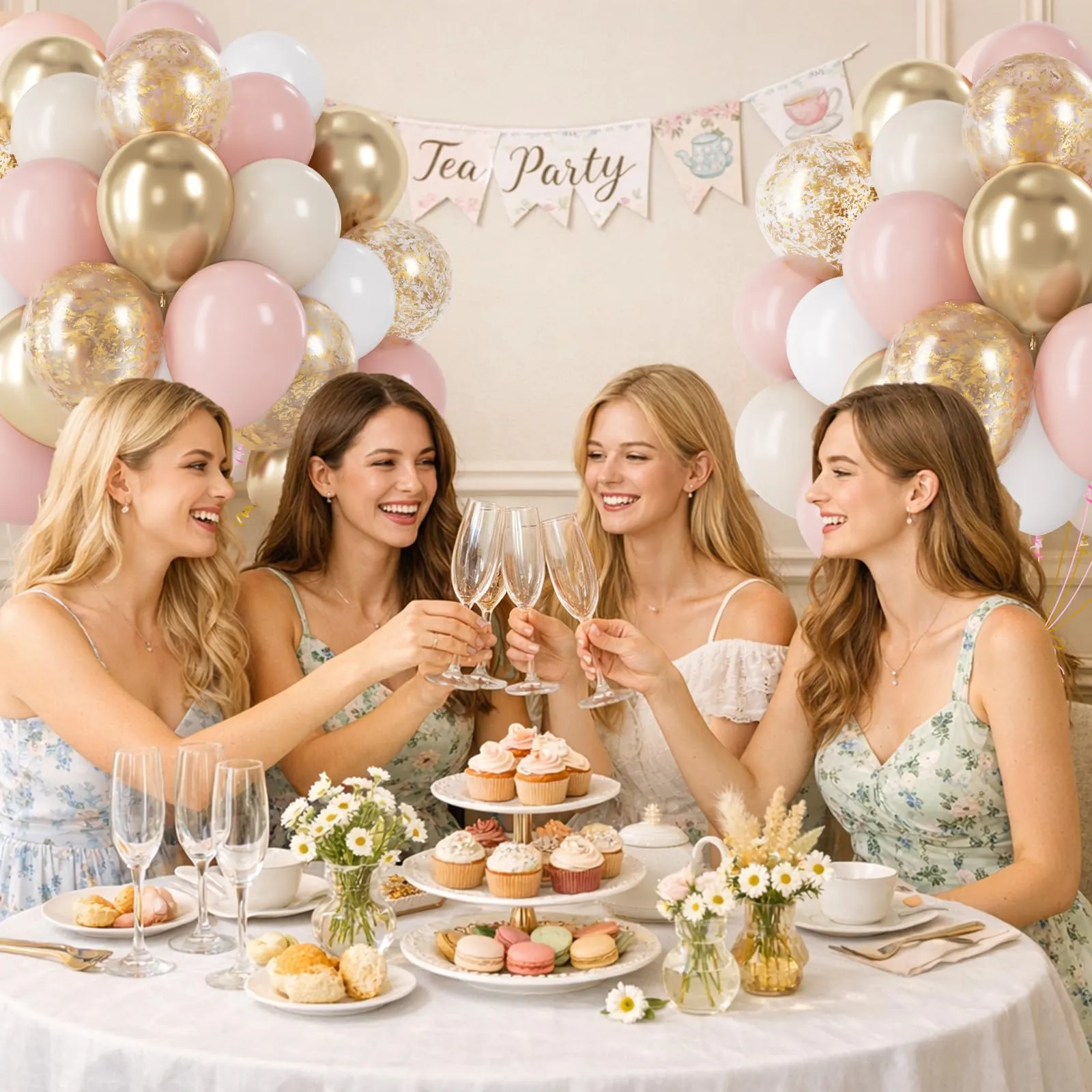 Fairymaiden Palloncini Rosa, Bianchi, Beige e Dorati, 60 Pezzi, 12 Pollici - immagine 4