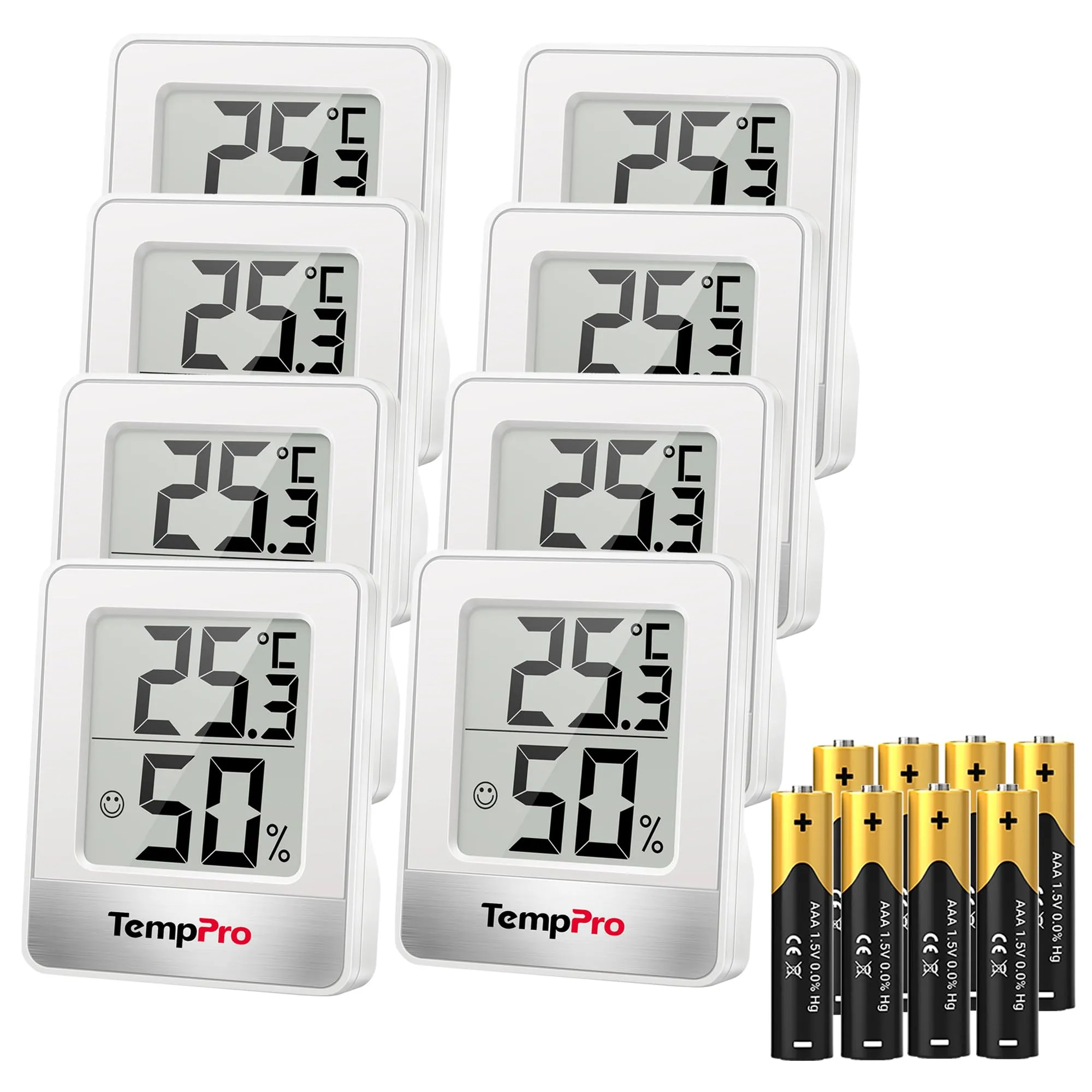 TempPro TP49 Igrometro Digitale e Termometro, 8 Pezzi, Bianco - immagine 1