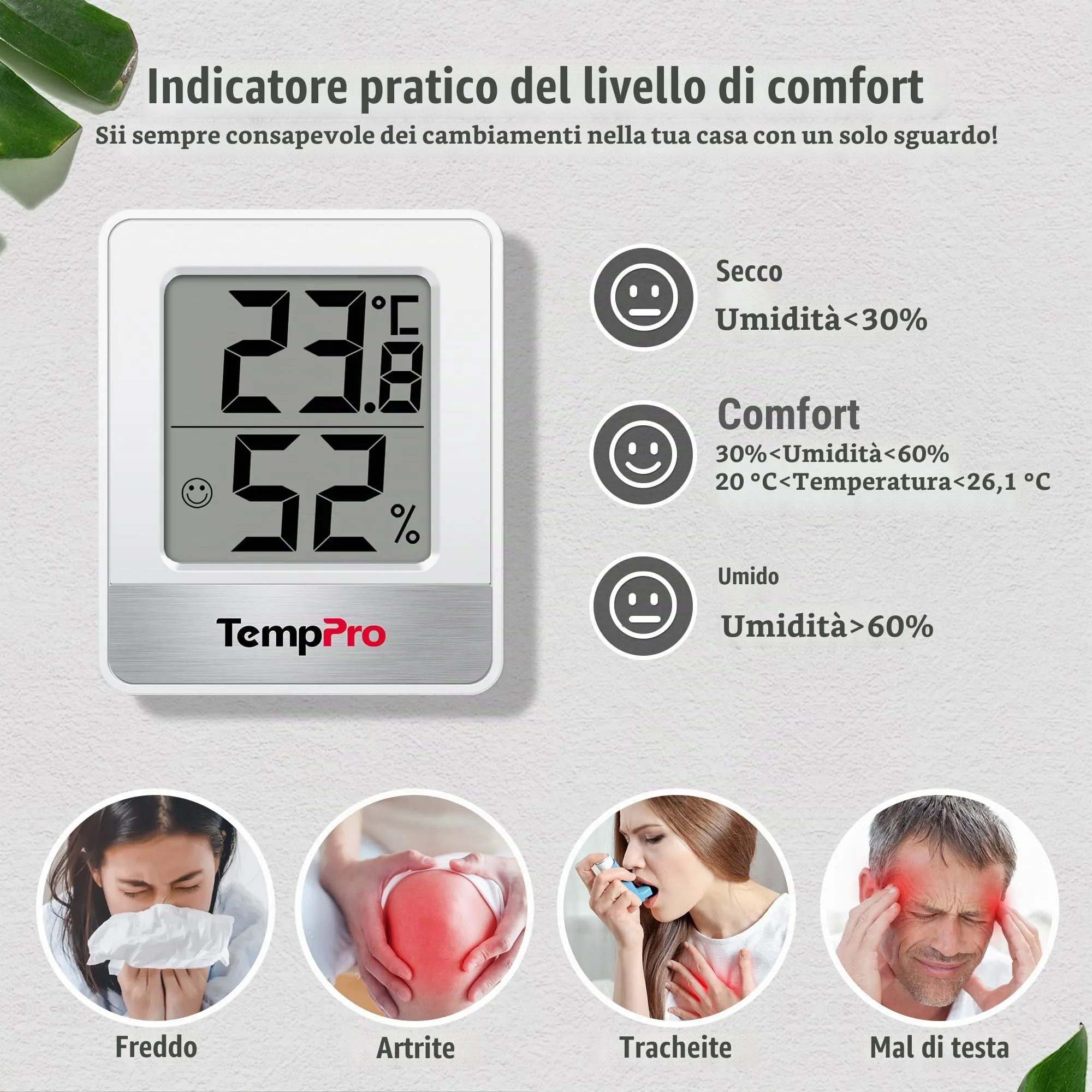 TempPro TP49 Igrometro Digitale e Termometro, 8 Pezzi, Bianco - immagine 2