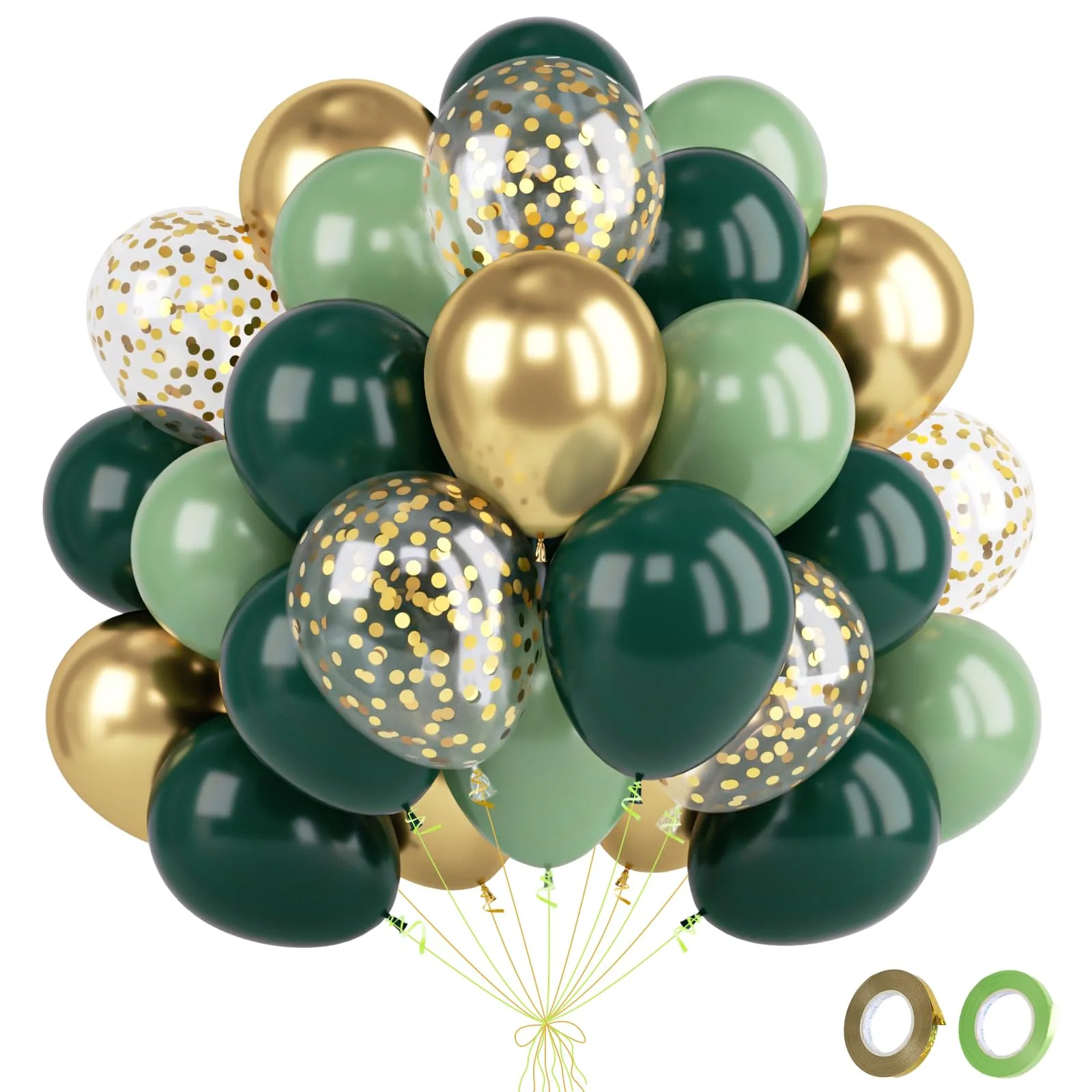 Fairymaiden Palloncini Verde Salvia e Oro, 60 Pezzi, 12 Pollici - immagine 1