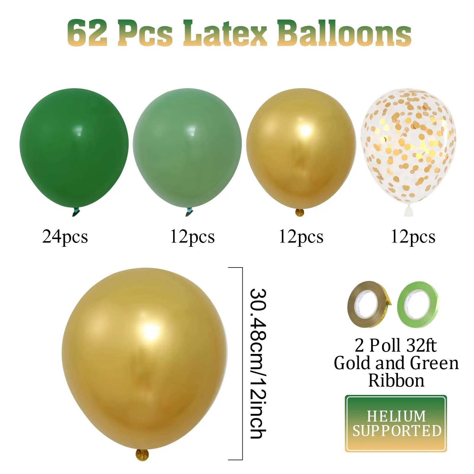 Fairymaiden Palloncini Verde Salvia e Oro, 60 Pezzi, 12 Pollici - immagine 2