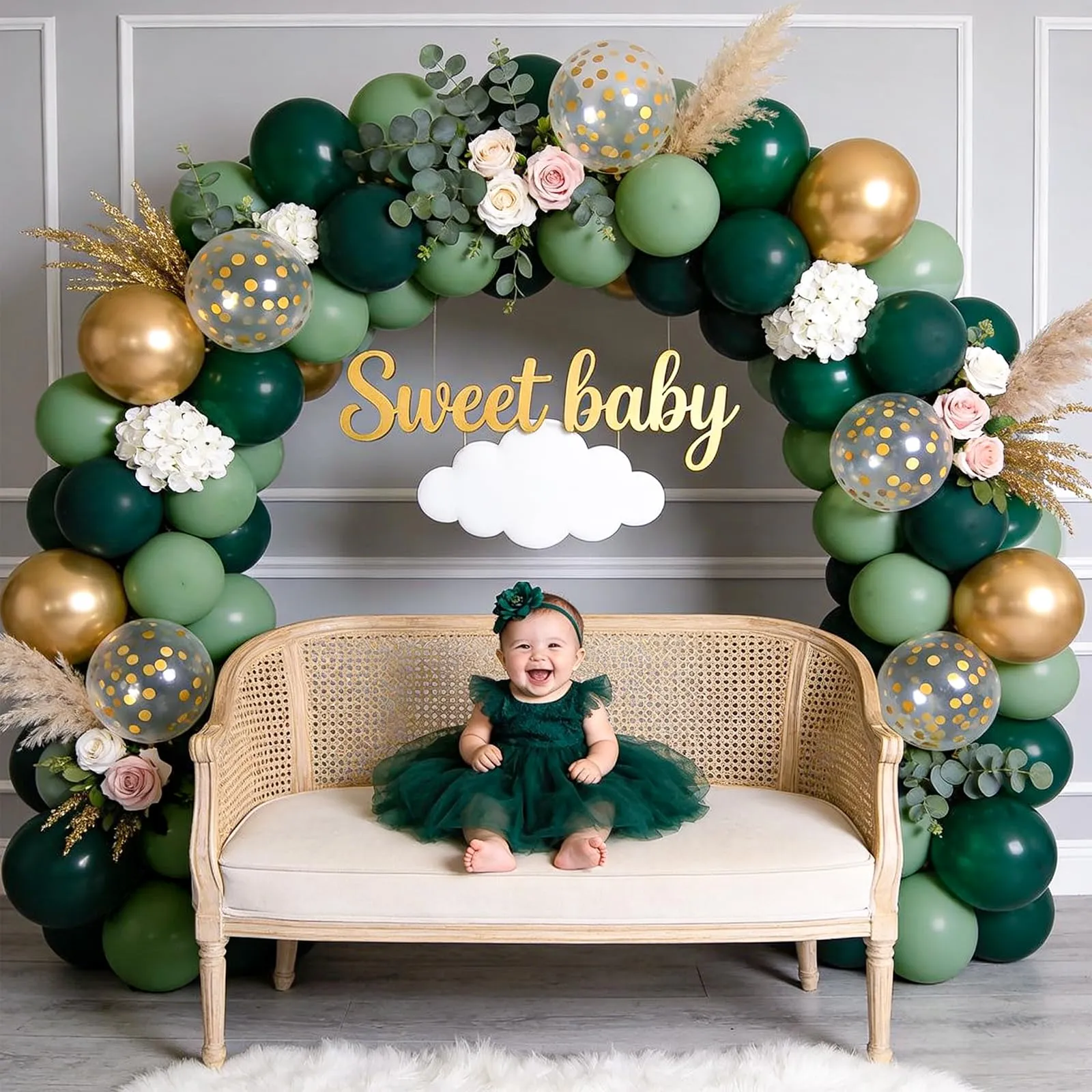Fairymaiden Palloncini Verde Salvia e Oro, 60 Pezzi, 12 Pollici - immagine 6