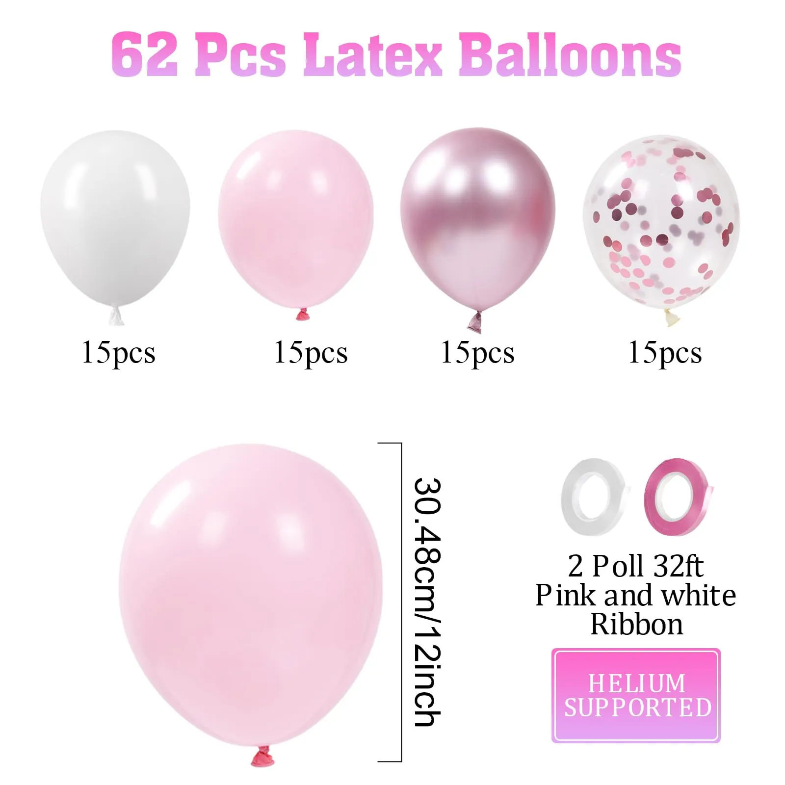 Fairymaiden Palloncini Rosa e Bianchi, 60 Pezzi, 12 Pollici - immagine 2
