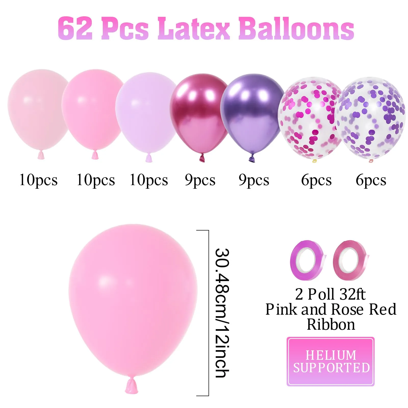 Fairymaiden Palloncini Rosa e Viola, 60 Pezzi, 12 Pollici - immagine 2