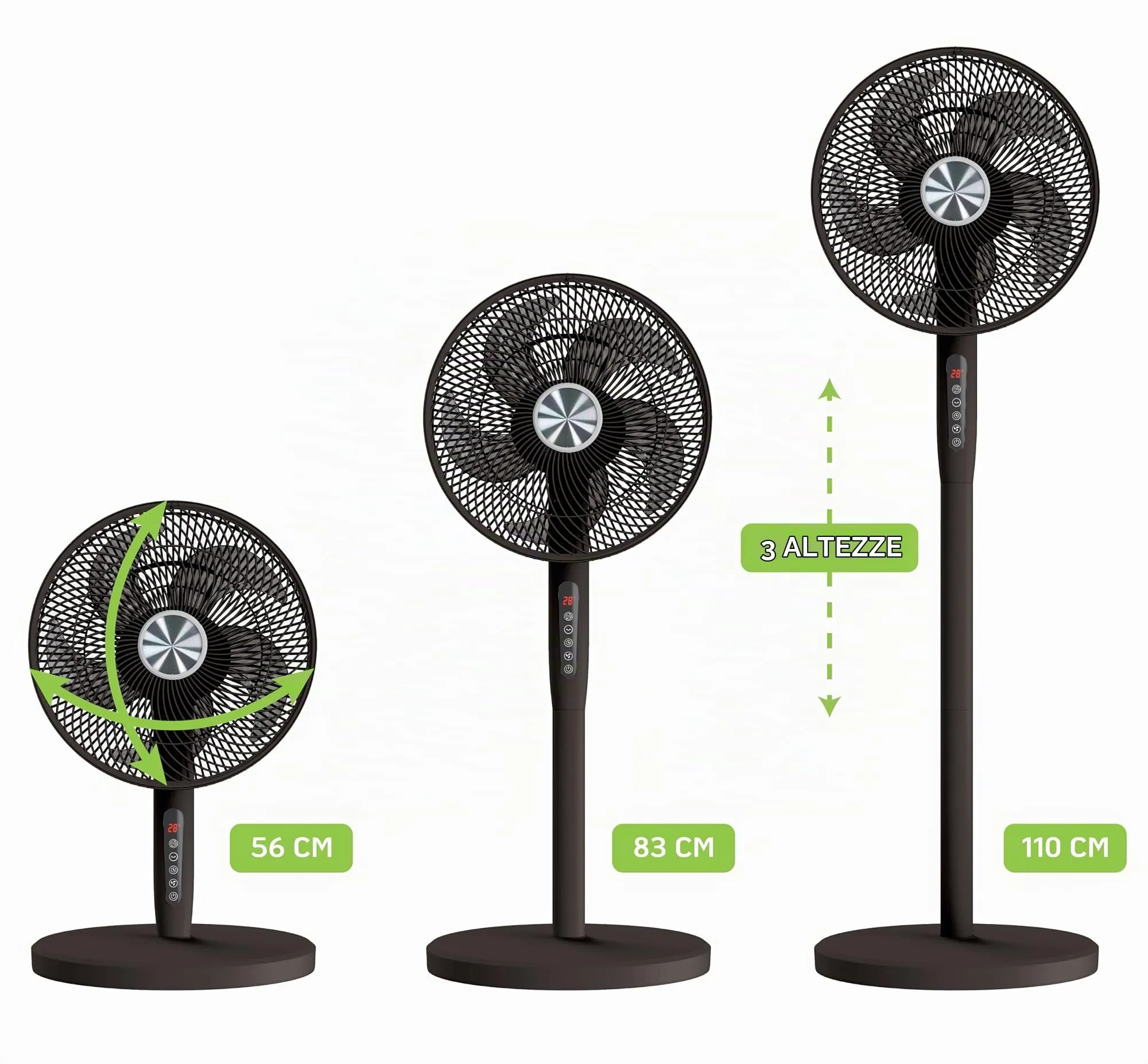 Techly 621680 Ventilatore 2 in 1 12", Piantana a 3 Altezze, 12 Velocità, Telecomando, Oscillazione 720°, Timer, Nero - immagine 5