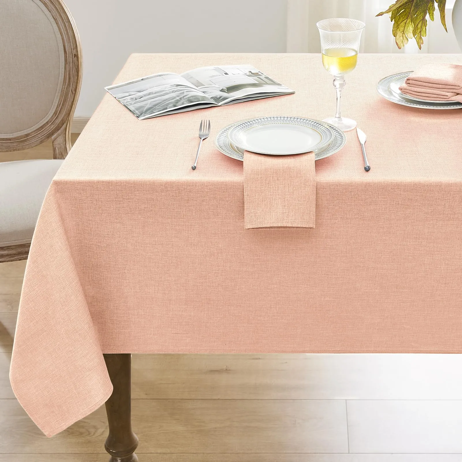 Softalker Tovaglia Rettangolare in Finto Lino, 240x140cm, Rosa, Lavabile e Idrorepellente (6-8 posti) - immagine 1