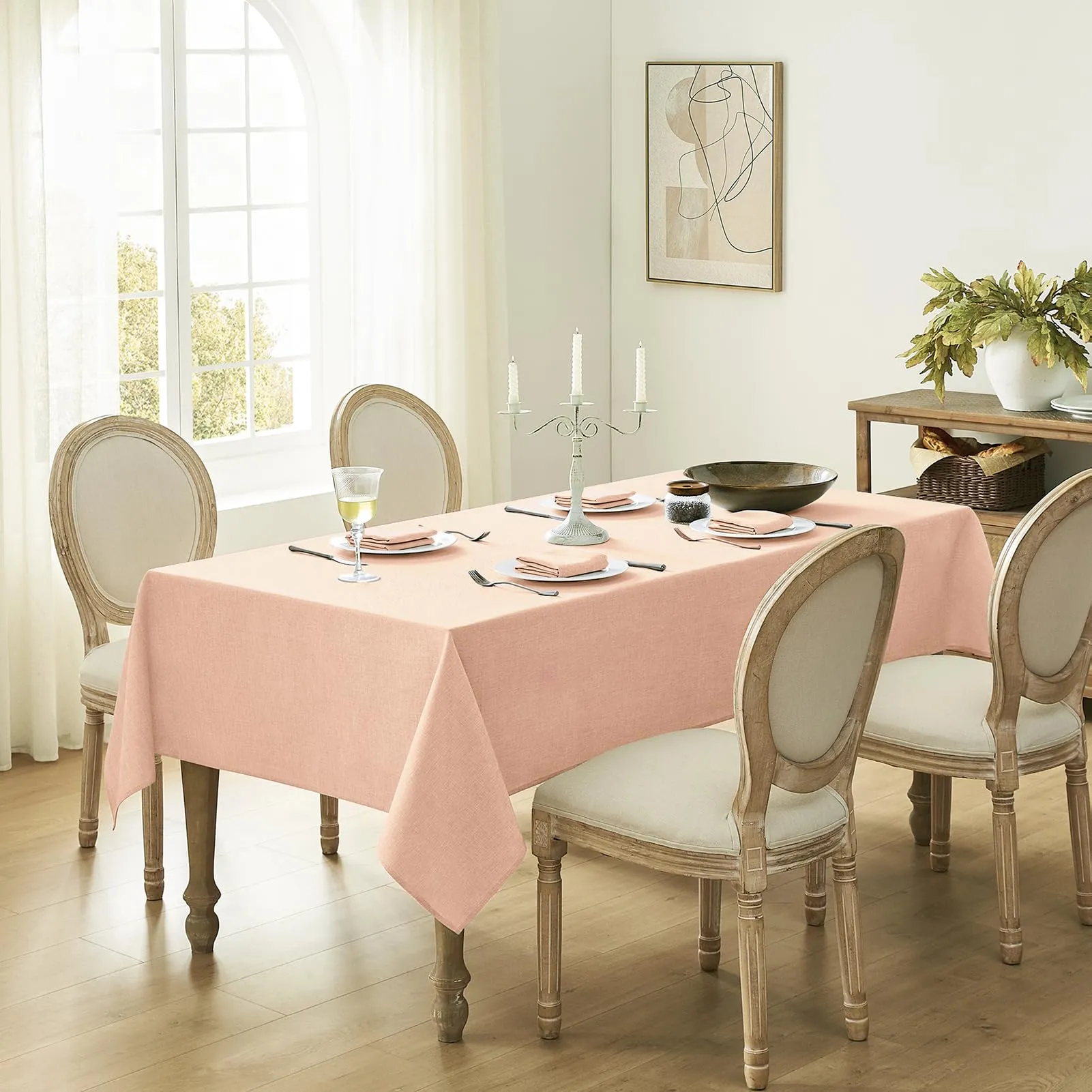 Softalker Tovaglia Rettangolare in Finto Lino, 240x140cm, Rosa, Lavabile e Idrorepellente (6-8 posti) - immagine 2