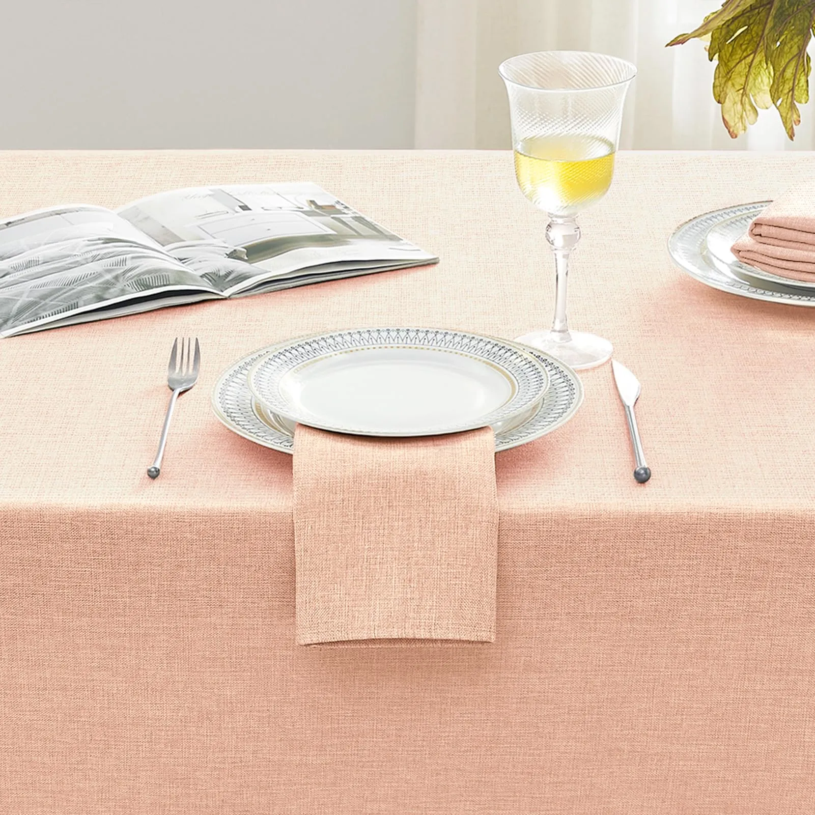 Softalker Tovaglia Rettangolare in Finto Lino, 240x140cm, Rosa, Lavabile e Idrorepellente (6-8 posti) - immagine 5
