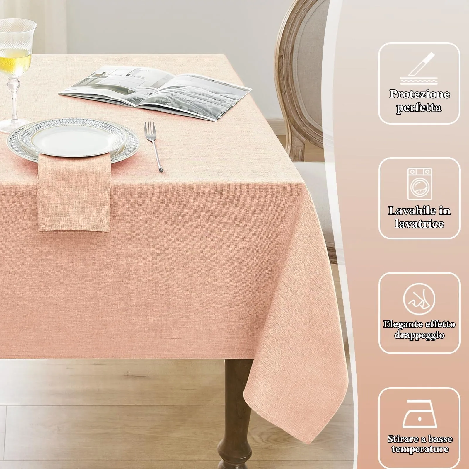 Softalker Tovaglia Rettangolare in Finto Lino, 240x140cm, Rosa, Lavabile e Idrorepellente (6-8 posti) - immagine 7