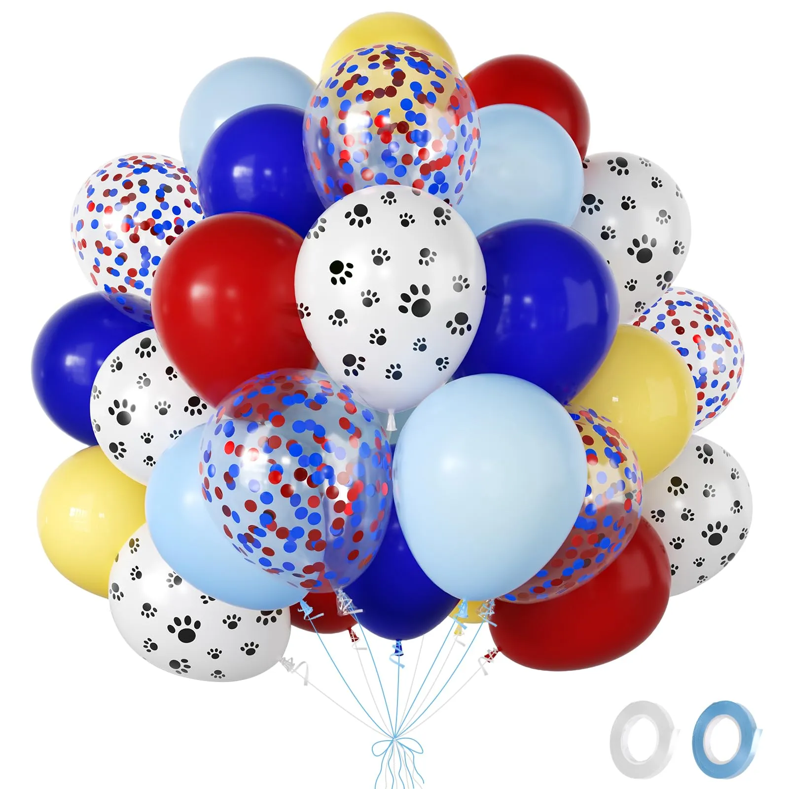 Fairymaiden Palloncini Zampa di Cane, 60 Pezzi Rossi Blu Gialli, 12 Pollici - immagine 1