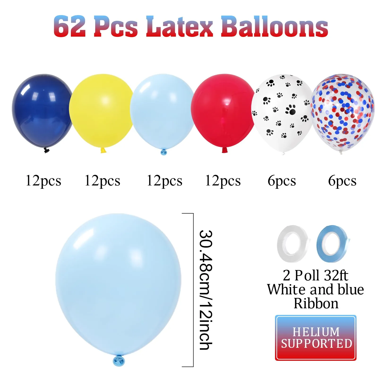 Fairymaiden Palloncini Zampa di Cane, 60 Pezzi Rossi Blu Gialli, 12 Pollici - immagine 2