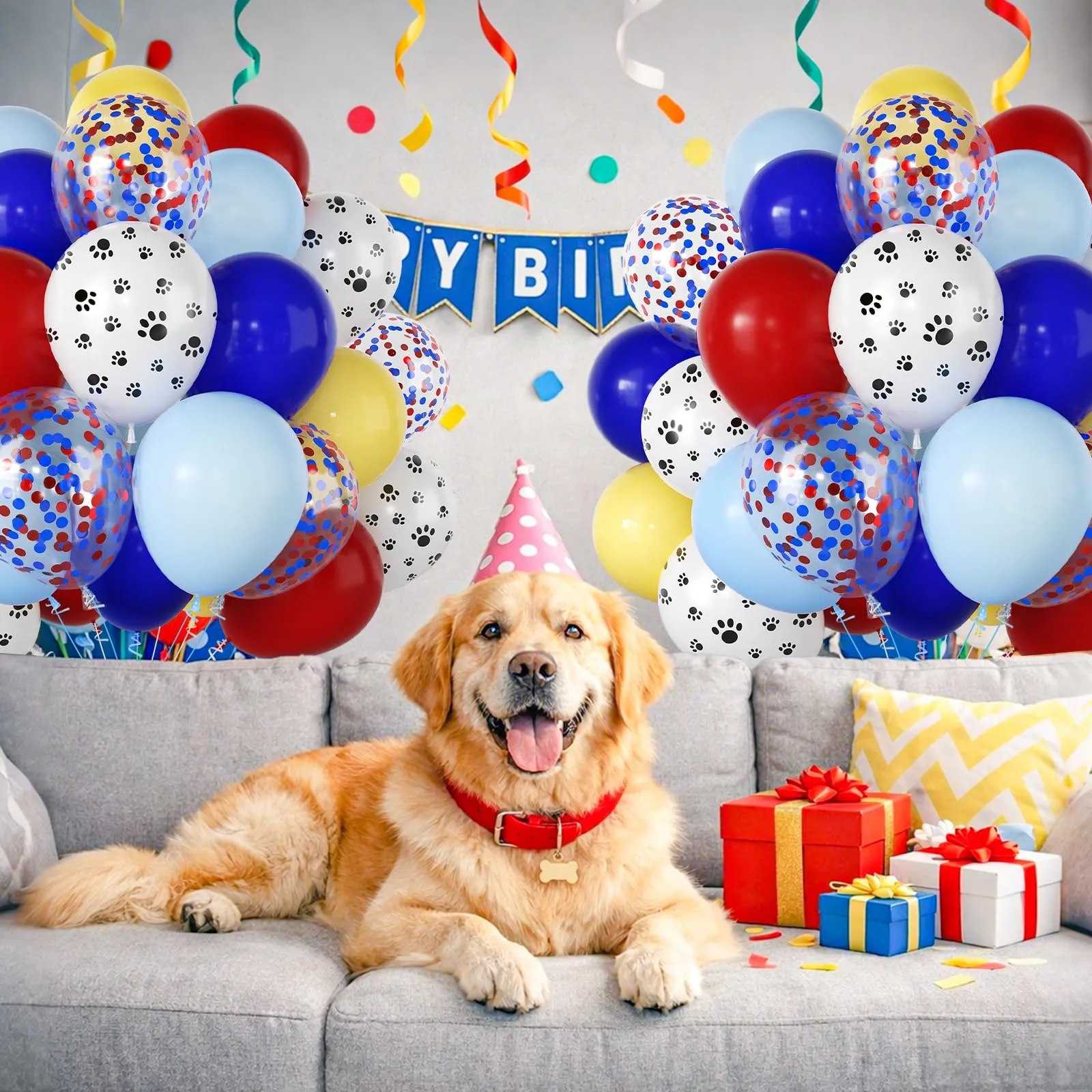 Fairymaiden Palloncini Zampa di Cane, 60 Pezzi Rossi Blu Gialli, 12 Pollici - immagine 4
