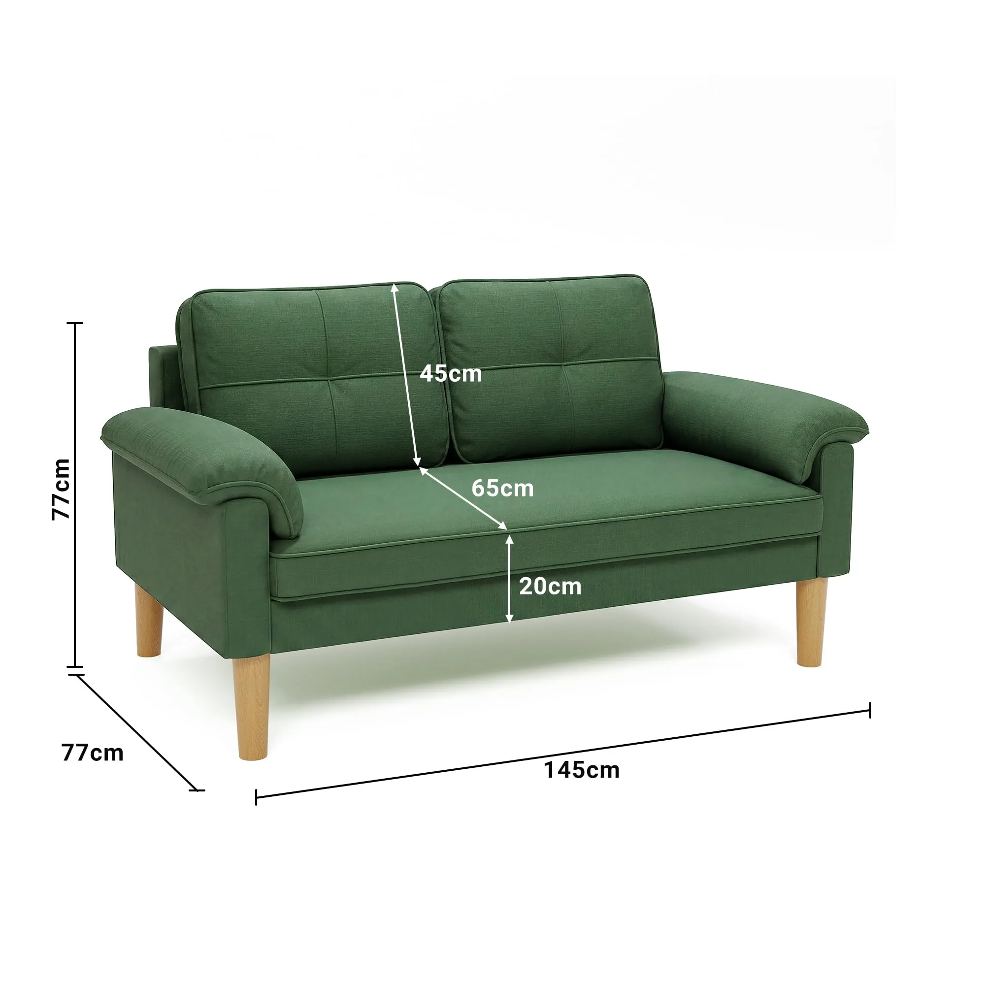 Xbro Divano a 2 Posti con Braccioli e Tasche Laterali, Tessuto, 145 x 77 x 77 cm, Verde - immagine 3