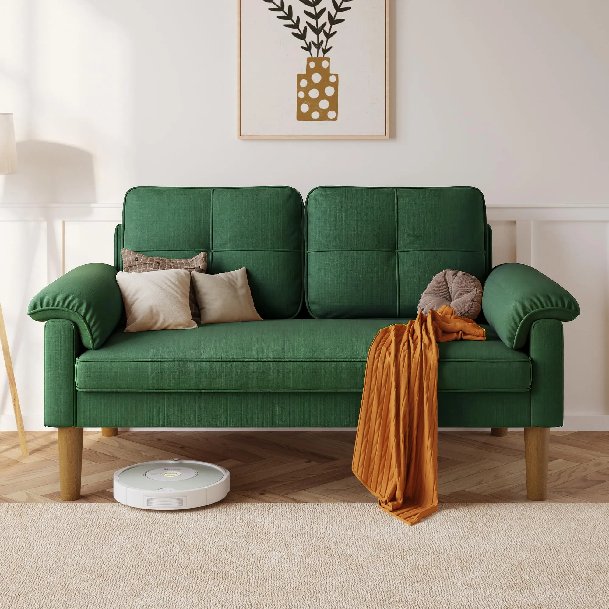 Xbro Divano a 2 Posti con Braccioli e Tasche Laterali, Tessuto, 145 x 77 x 77 cm, Verde - immagine 4