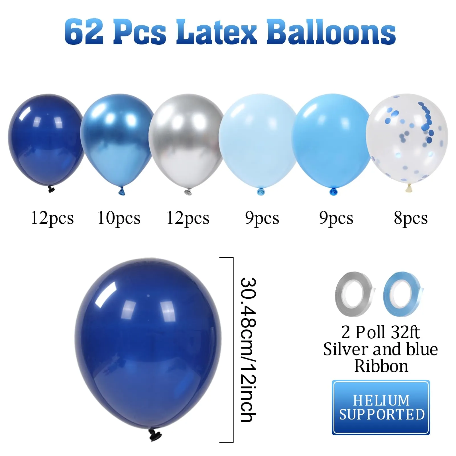 Fairymaiden Palloncini Blu e Argento, 60 Pezzi, 12 Pollici - immagine 2