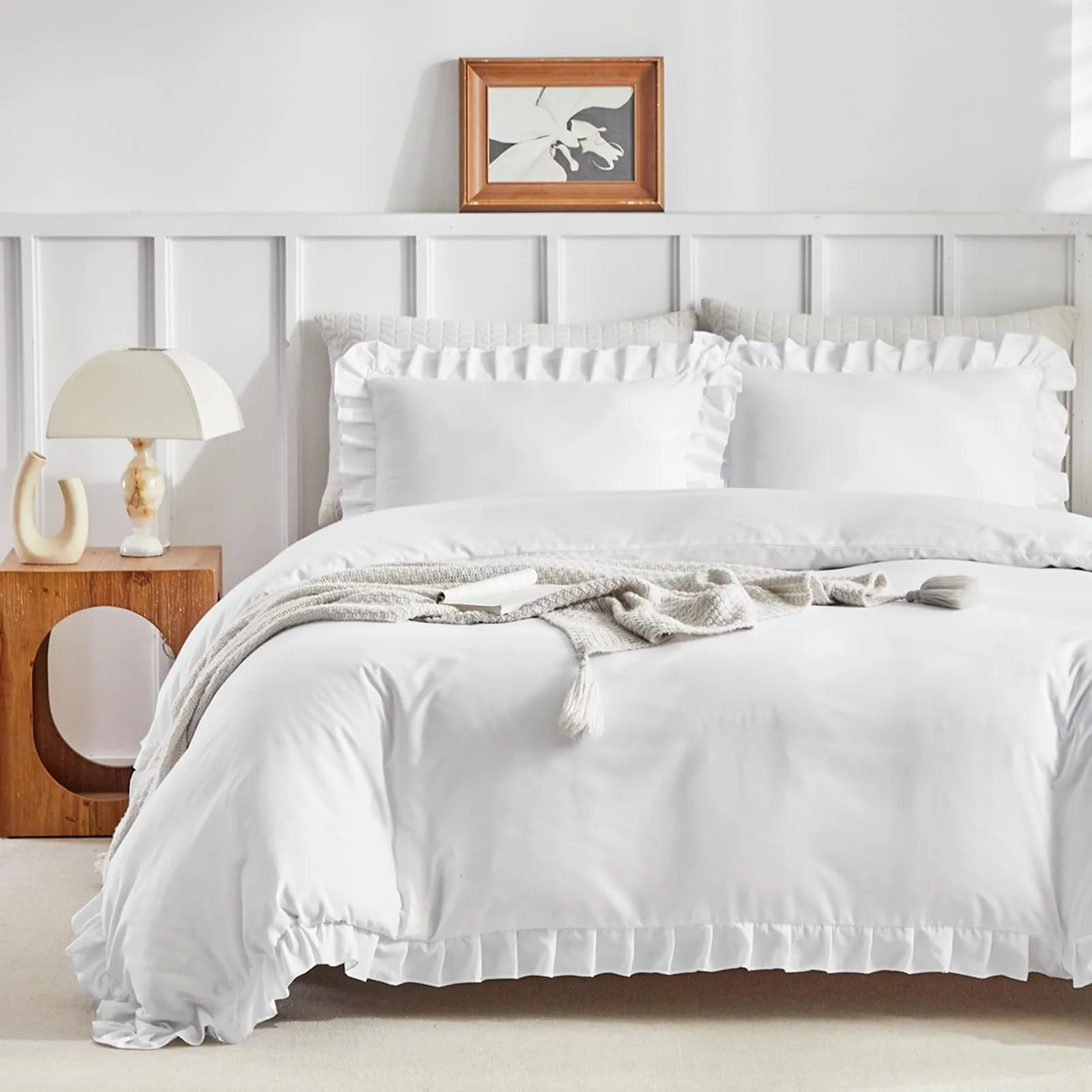 Tokokimo Set Copripiumino Matrimoniale 3 Pezzi in Microfibra con Volant, 240x220cm, Bianco - immagine 2