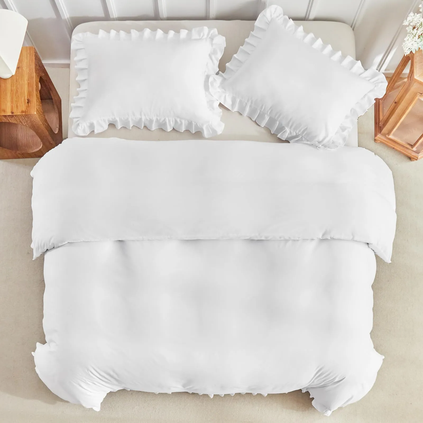 Tokokimo Set Copripiumino Matrimoniale 3 Pezzi in Microfibra con Volant, 240x220cm, Bianco - immagine 3