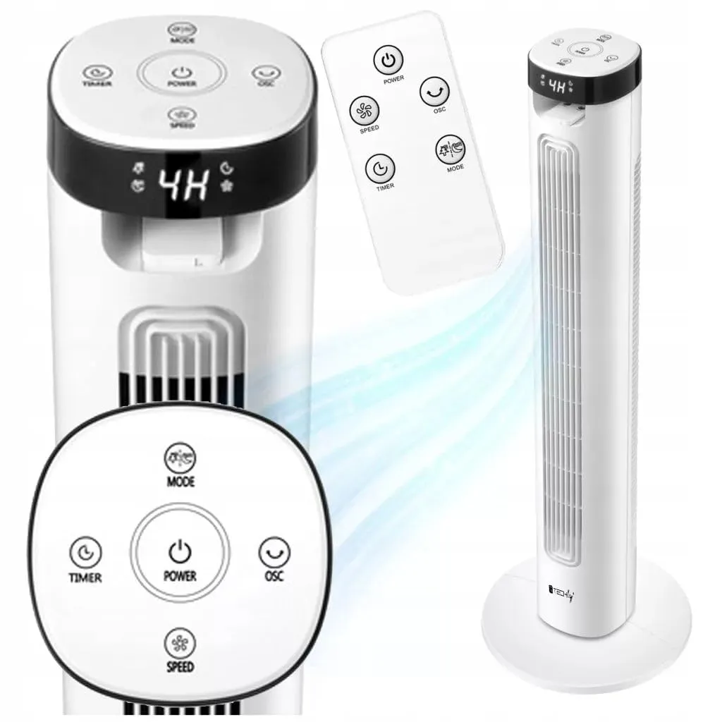 Techly 621659 Ventilatore a Torre da Pavimento 36", 3 Velocità, Telecomando, Oscillazione 75°, Timer, Bianco - immagine 3
