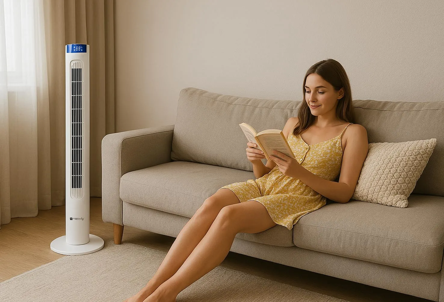 Techly 621659 Ventilatore a Torre da Pavimento 36", 3 Velocità, Telecomando, Oscillazione 75°, Timer, Bianco - immagine 9