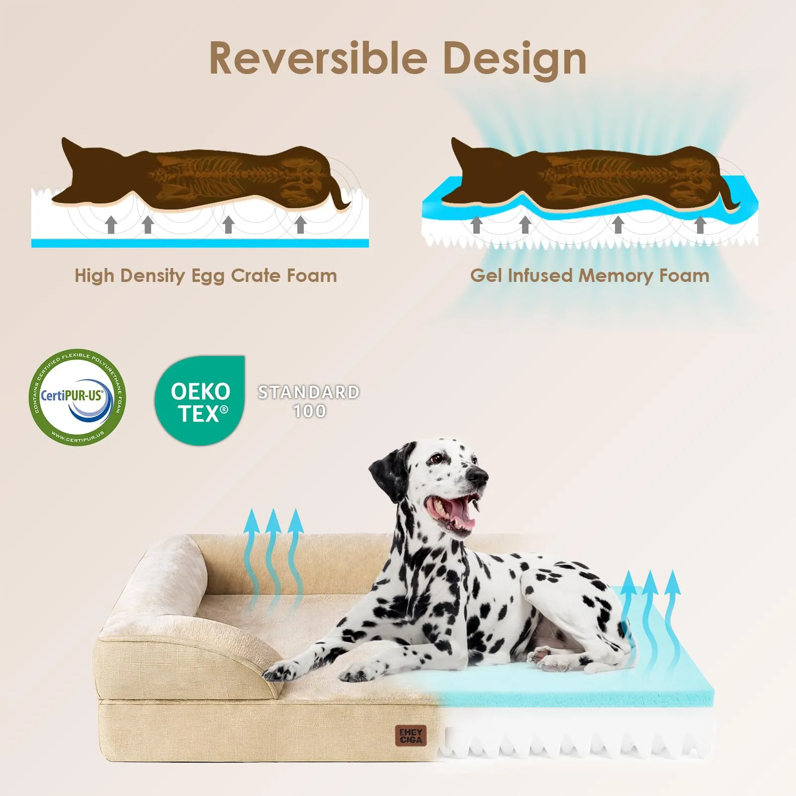 EHEYCIGA Divano per cani, marrone chiaro, LP (104 x 68 x 16 cm) - immagine 2