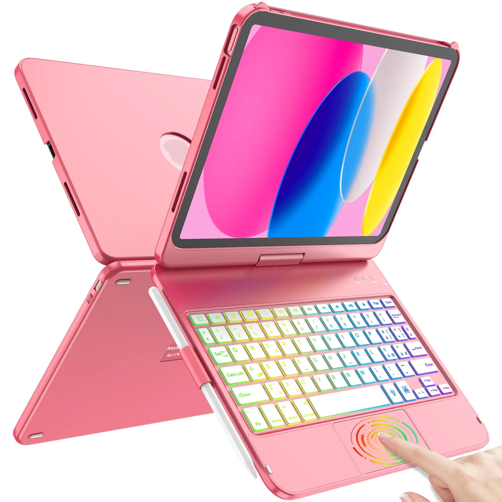 TQQ Tastiera per iPad 10ª/11ª Generazione (10.9"/11"), Trackpad di Precisione, Retroilluminazione RGB, Rosso Anguria - immagine 1