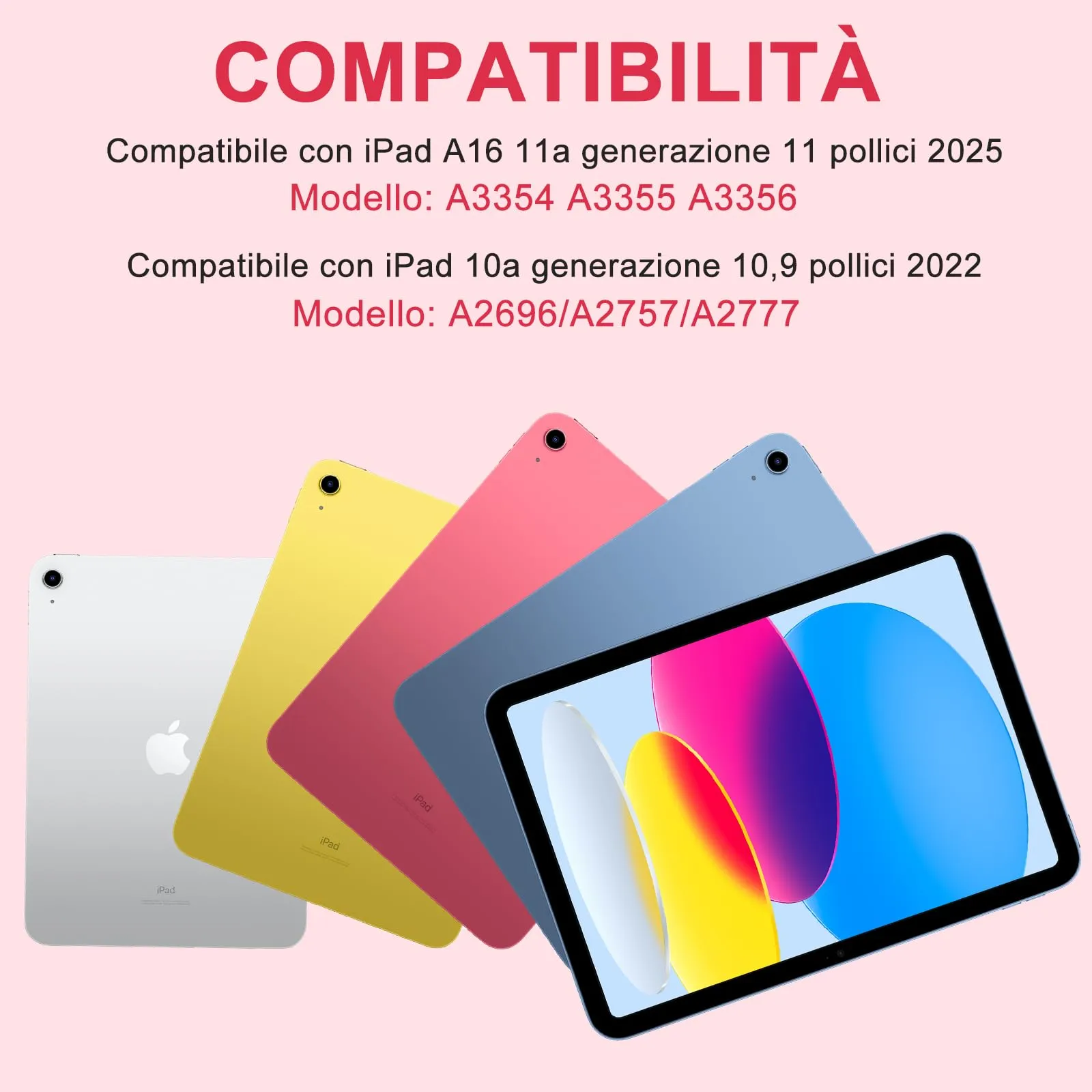 TQQ Tastiera per iPad 10ª/11ª Generazione (10.9"/11"), Trackpad di Precisione, Retroilluminazione RGB, Rosso Anguria - immagine 2