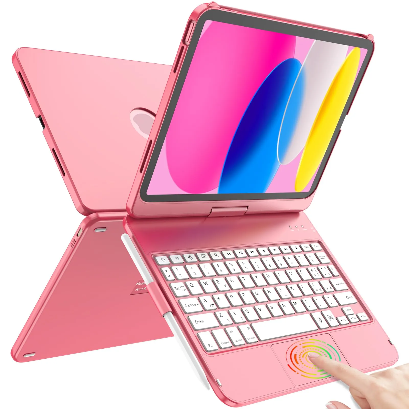 TQQ Tastiera per iPad 10ª/11ª Generazione (10.9"/11"), Trackpad di Precisione, Retroilluminazione RGB, Rosso Anguria - immagine 8