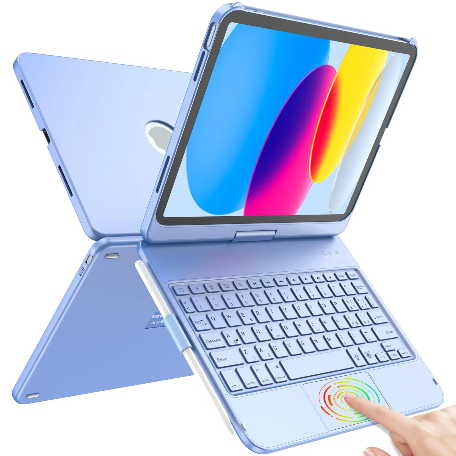TQQ Tastiera per iPad 10ª/11ª Generazione (10.9/11 pollici), Trackpad di Precisione, Retroilluminazione RGB, Blu Oceano - immagine 8