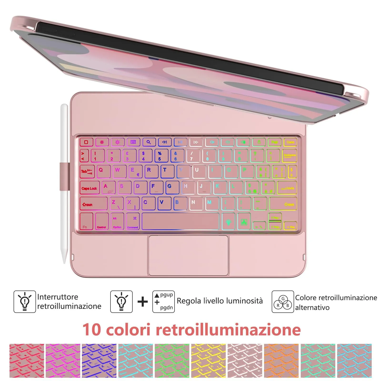 TQQ Tastiera per iPad 10ª/11ª Generazione (10.9"/11"), Trackpad di Precisione e Retroilluminazione RGB - immagine 6