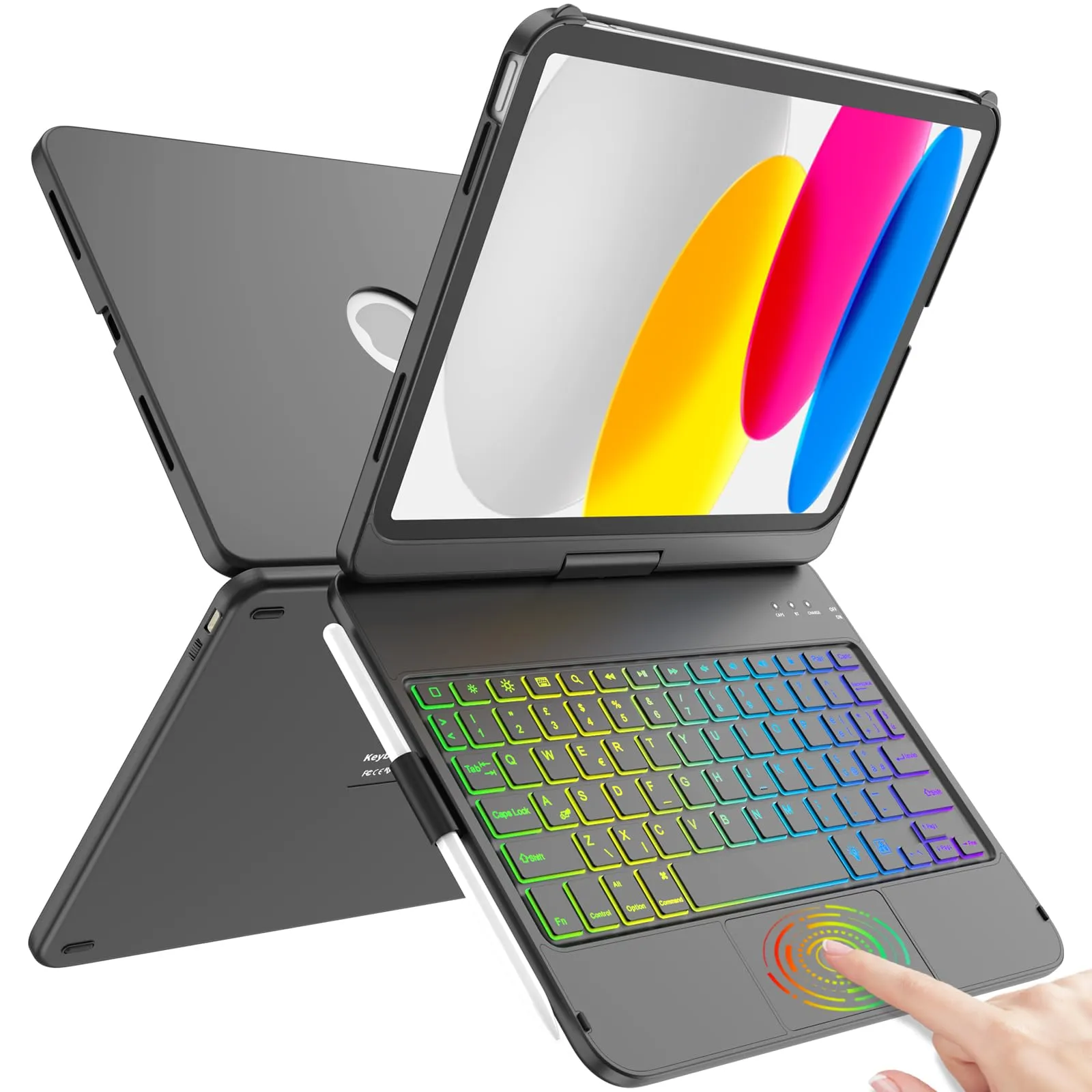 TQQ Tastiera per iPad 10ª/11ª Generazione (10.9"/11") con Trackpad di Precisione e Retroilluminazione RGB, Nero Profondo - immagine 1