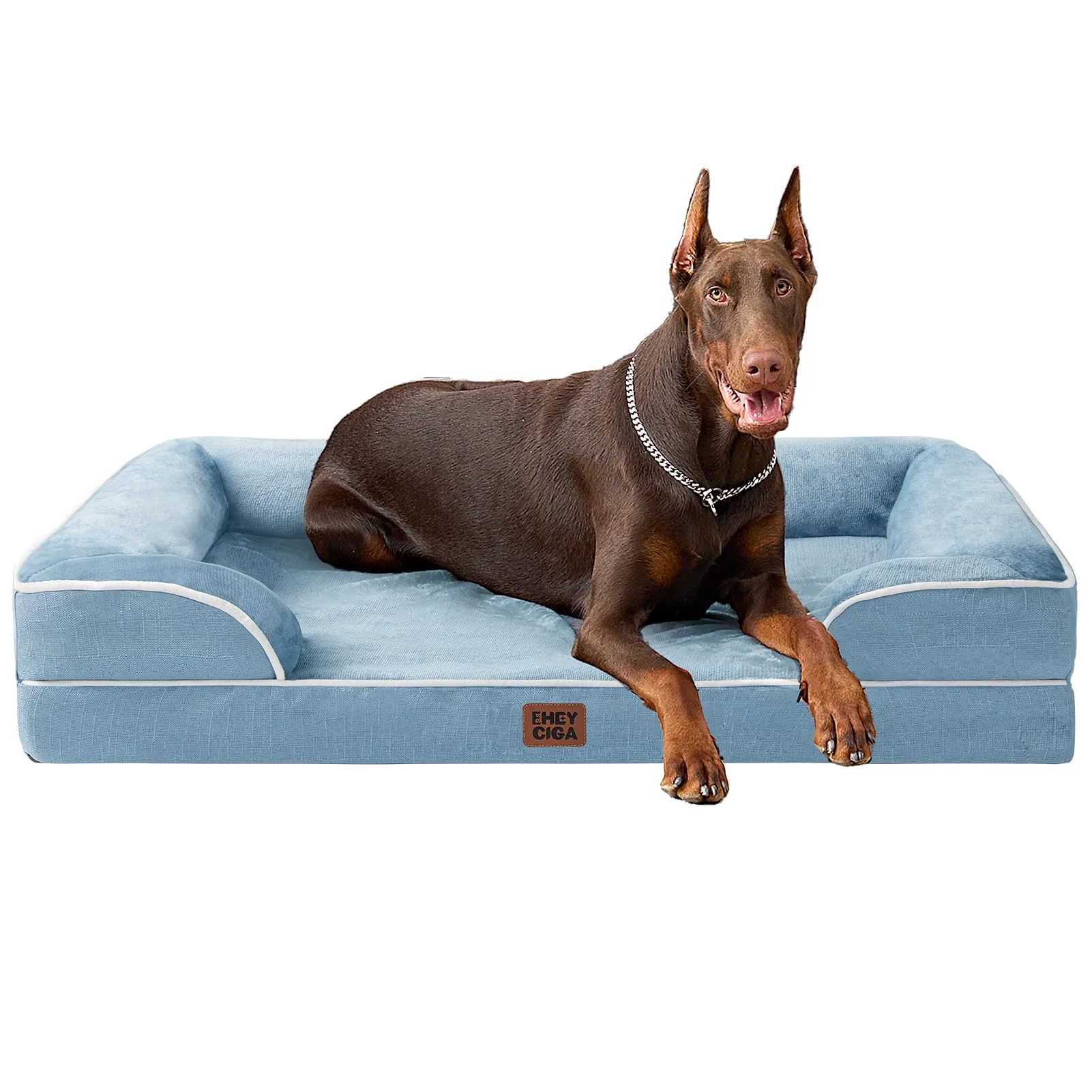 EHEYCIGA Cuccia Cane Interno Taglia XL, Letto Ortopedico Impermeabile e Lavabile con Tre Lati Rialzati, Blu, 122x89x20cm - immagine 1