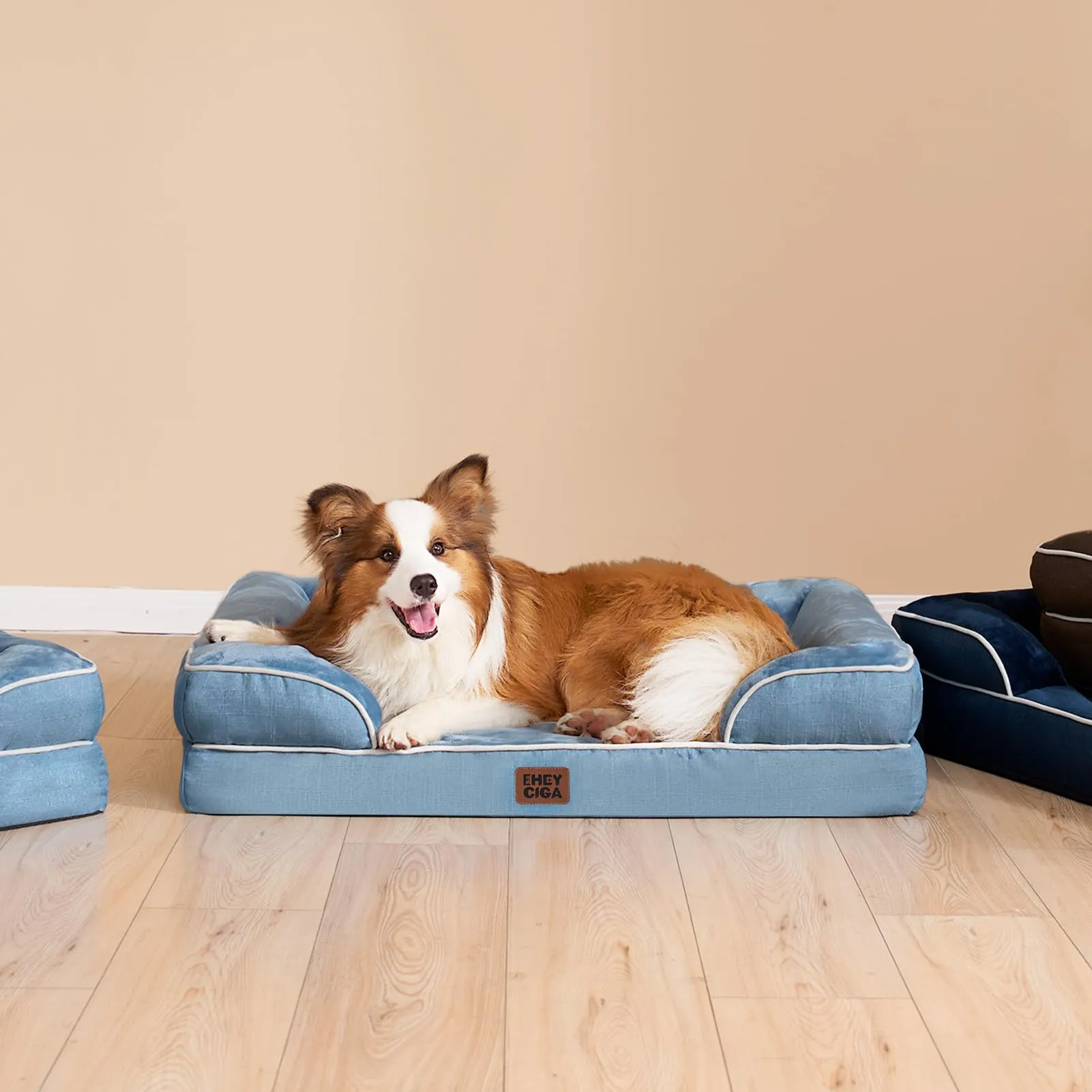 EHEYCIGA Cuccia Cane Interno Taglia XL, Letto Ortopedico Impermeabile e Lavabile con Tre Lati Rialzati, Blu, 122x89x20cm - immagine 9