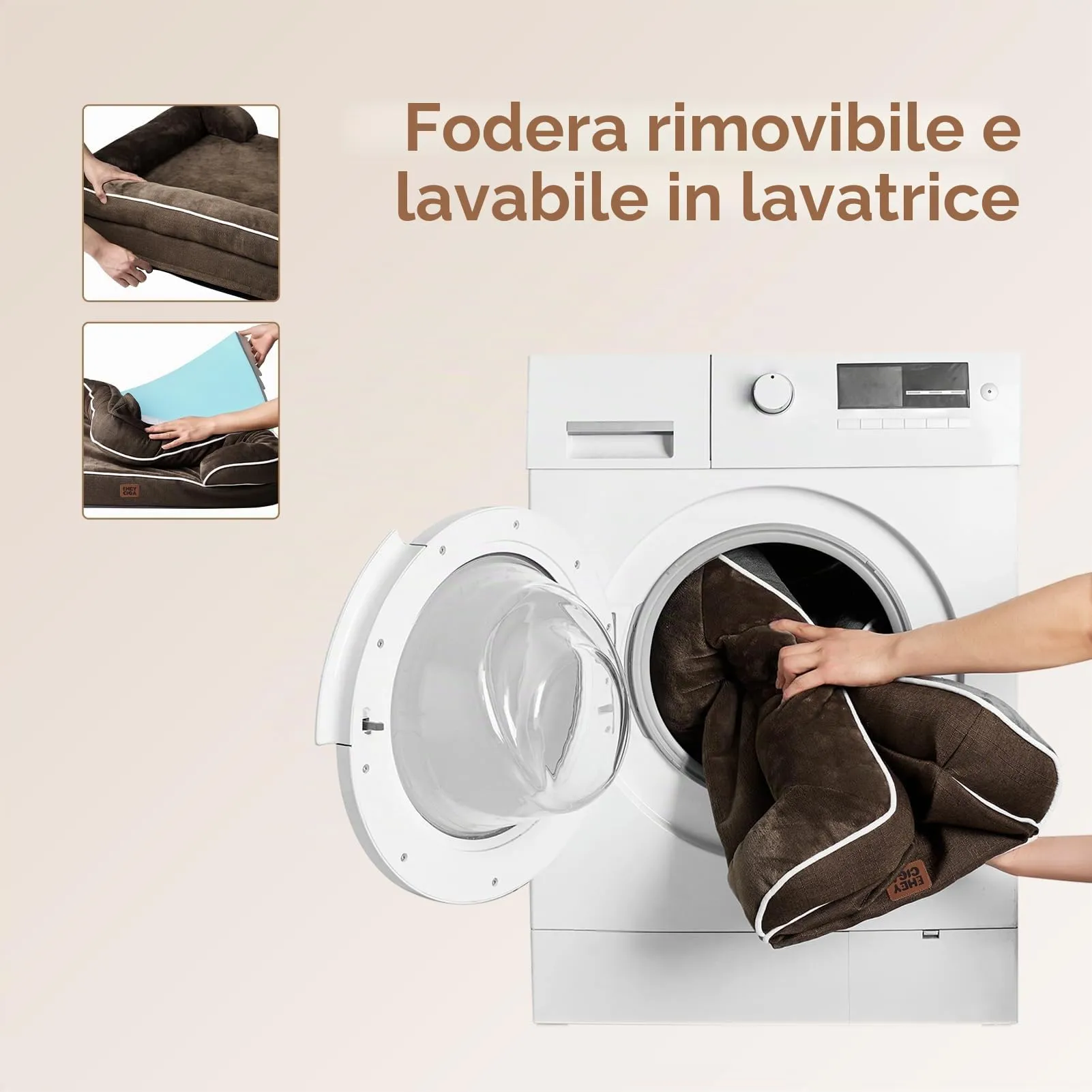 EHEYCIGA Cuccia Cane Interno Taglia XL, 122x89x20cm, Marrone - immagine 6