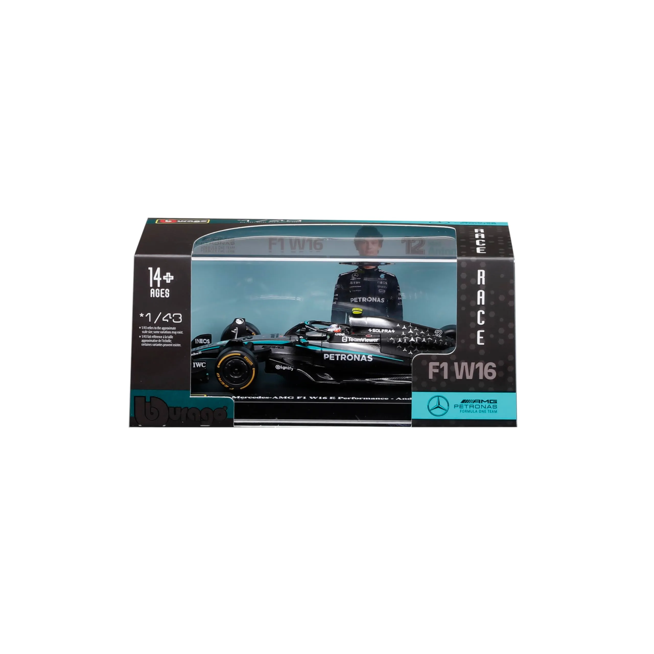 Bburago Mercedes-AMG W16 2025 #12 Antonelli 1:43 Diecast Model with Display Case - immagine 6