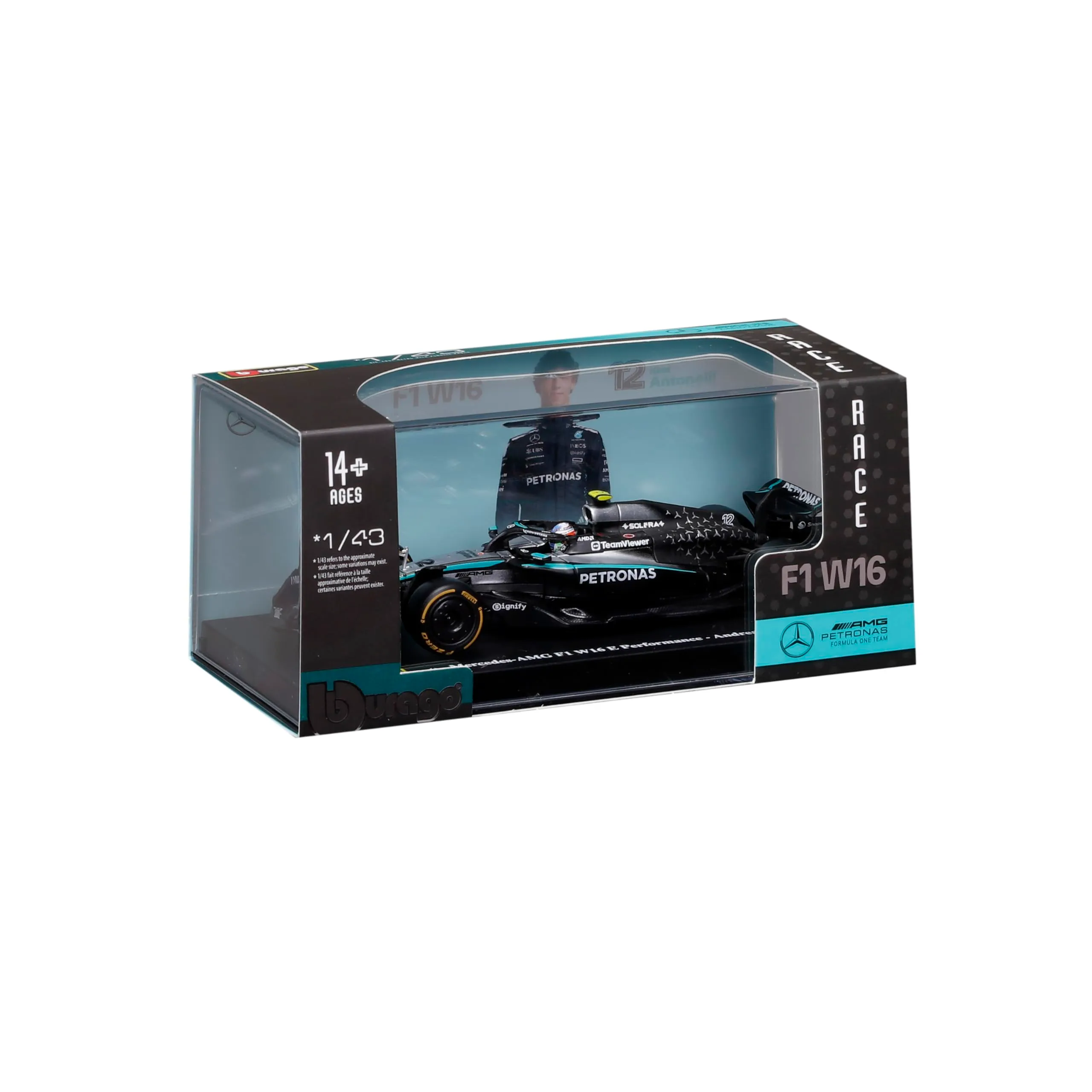 Bburago Mercedes-AMG W16 2025 #12 Antonelli 1:43 Diecast Model with Display Case - immagine 7