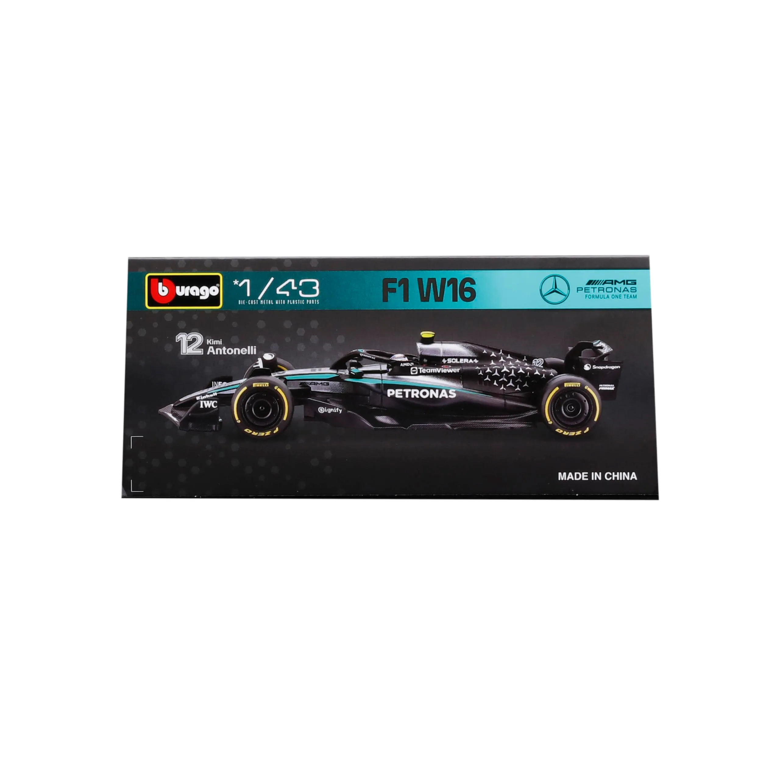 Bburago Mercedes-AMG W16 2025 #12 Antonelli 1:43 Diecast Model with Display Case - immagine 9
