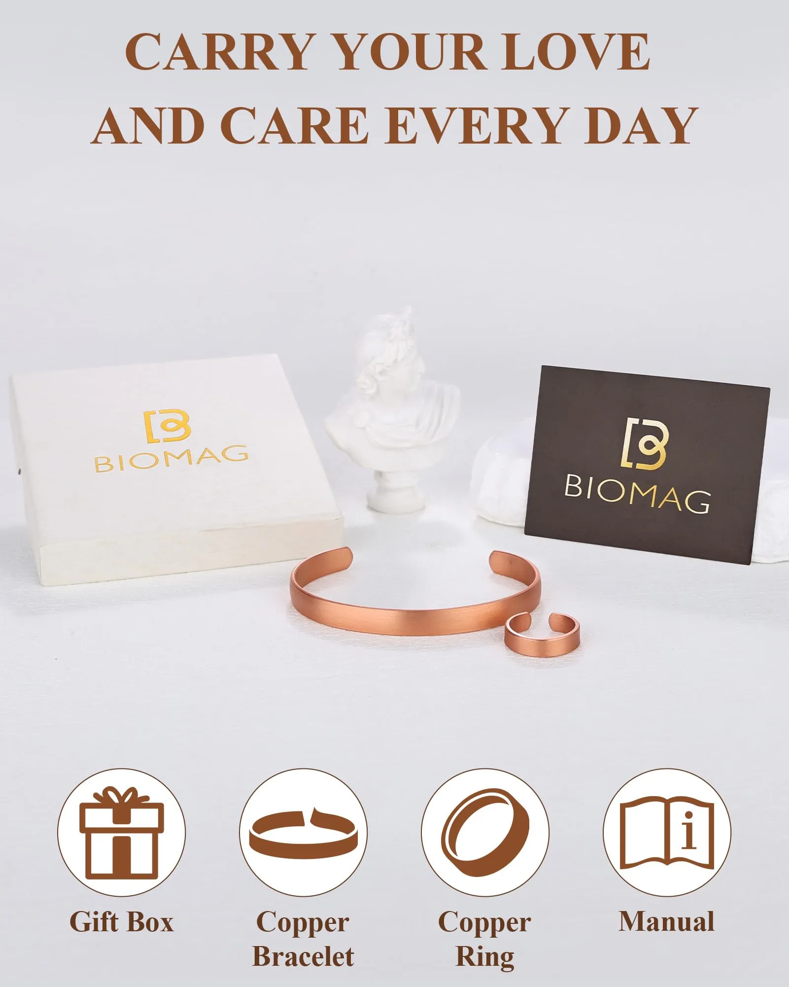 BioMag Set Bracciale e Anello in Rame Massiccio Tibetano Martellato, Medio - immagine 6