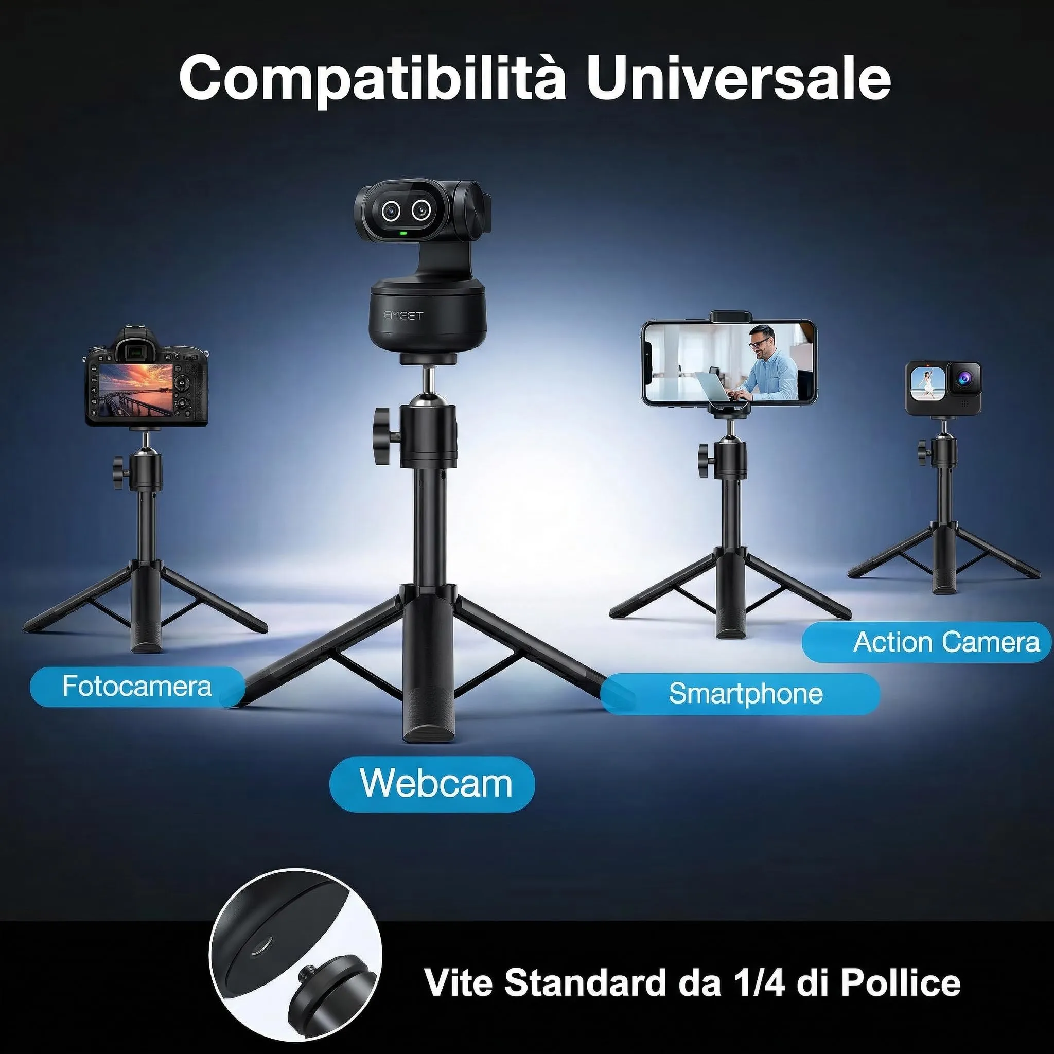 EMEET PIXY Doppia Webcam PTZ 4K con Treppiede, Tracking AI, PDAF, Sensore Sony 1/2,55", 3 Mic e Preimpostazioni - immagine 2