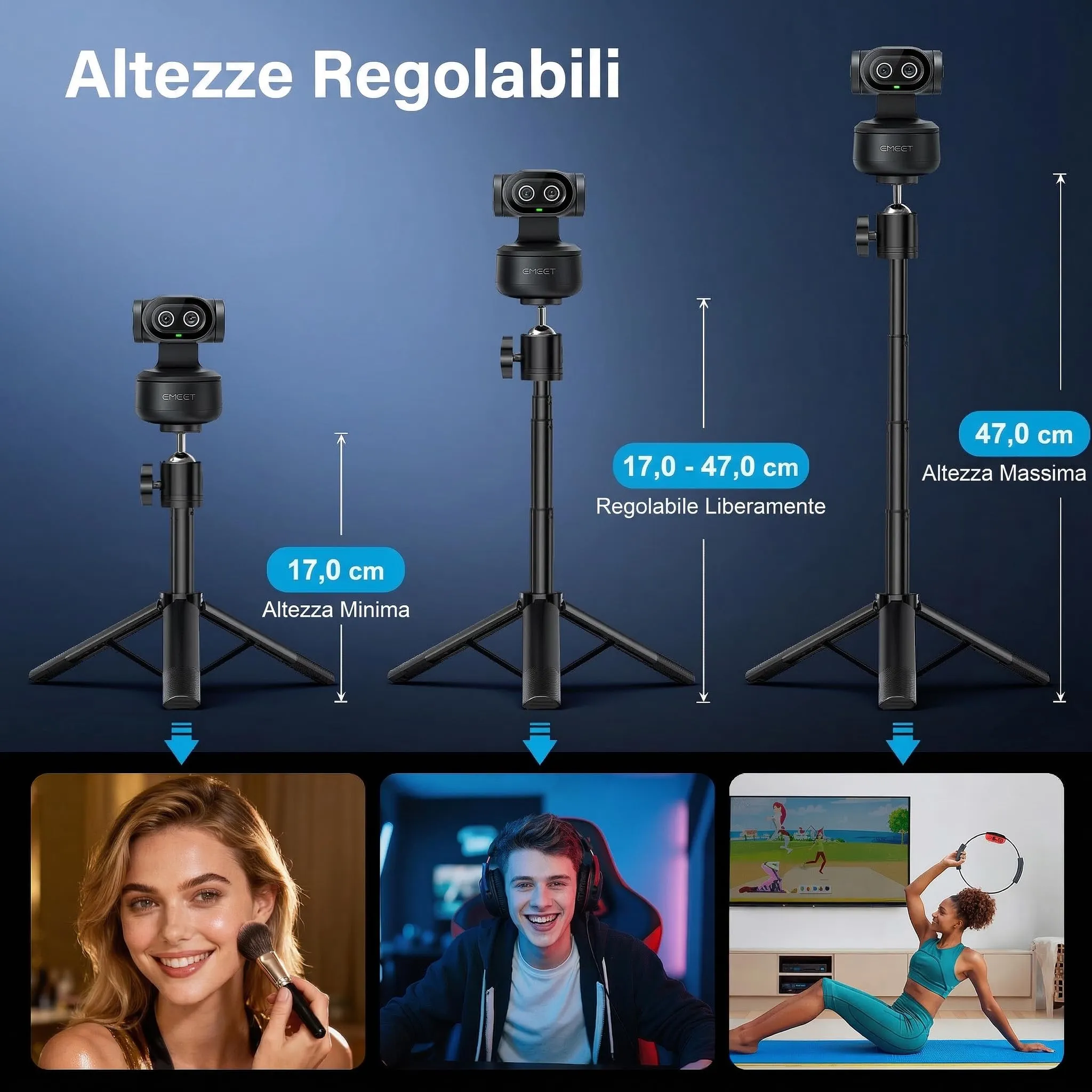 EMEET PIXY Doppia Webcam PTZ 4K con Treppiede, Tracking AI, PDAF, Sensore Sony 1/2,55", 3 Mic e Preimpostazioni - immagine 3