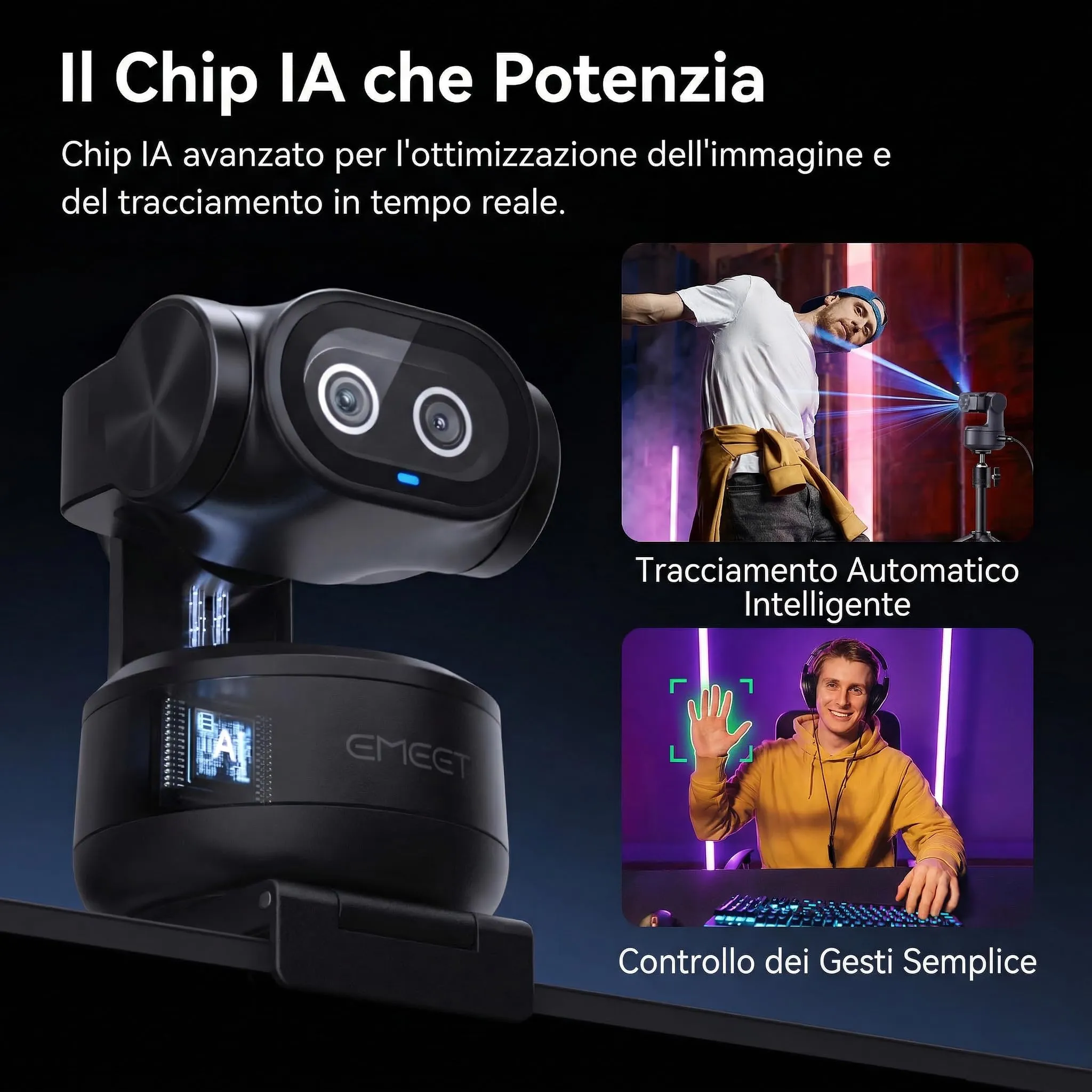 EMEET PIXY Doppia Webcam PTZ 4K con Treppiede, Tracking AI, PDAF, Sensore Sony 1/2,55", 3 Mic e Preimpostazioni - immagine 5