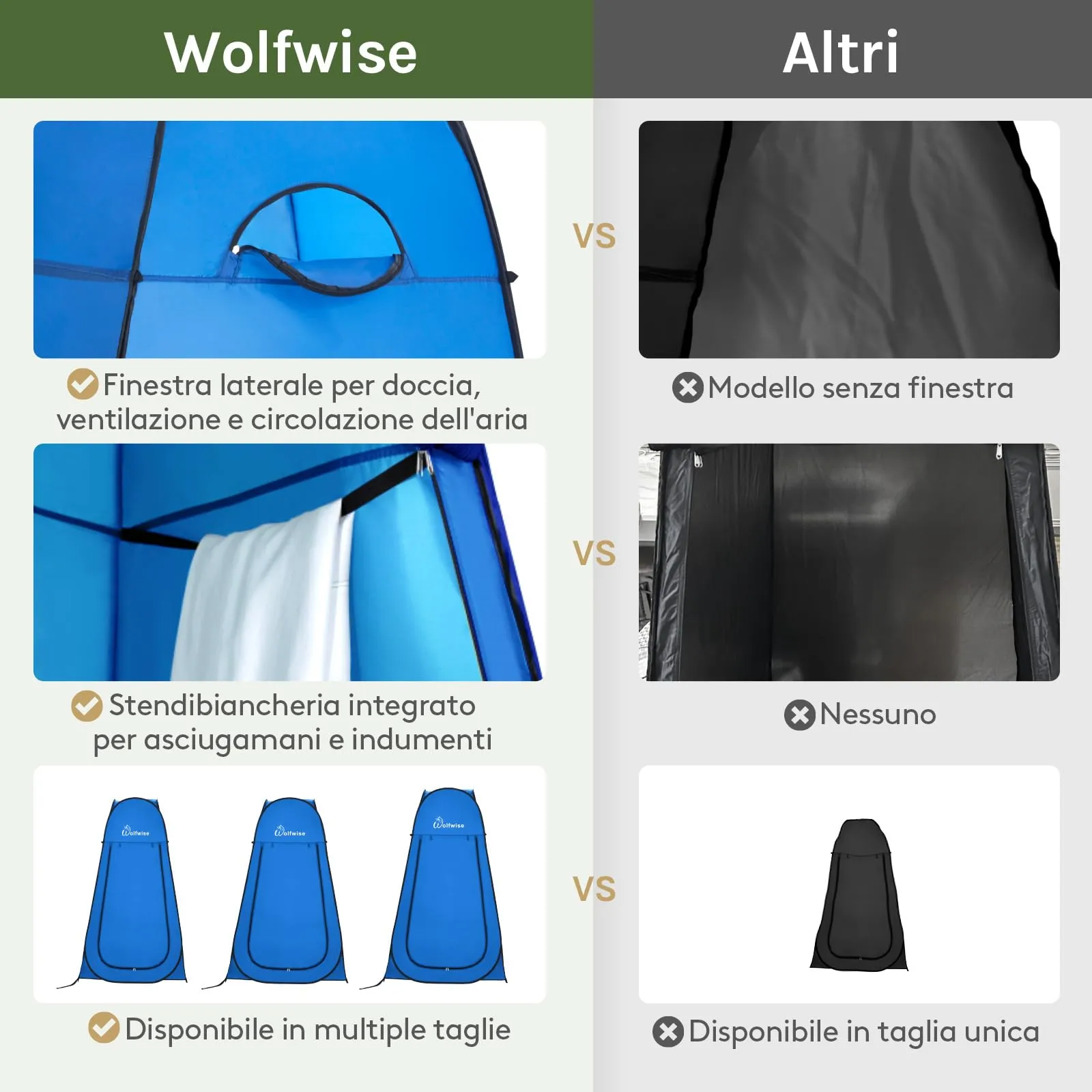 Wolfwise Tenda Doccia Campeggio Pop-Up, Spogliatoio Portatile e Pieghevole - immagine 3
