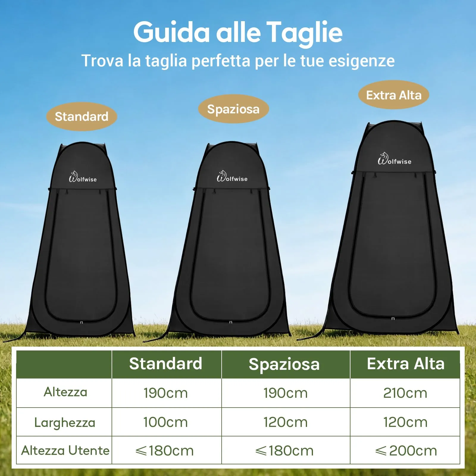 Wolfwise Tenda Doccia Campeggio Pop-Up, Spogliatoio Portatile e Pieghevole (100x100x190 cm) - immagine 2