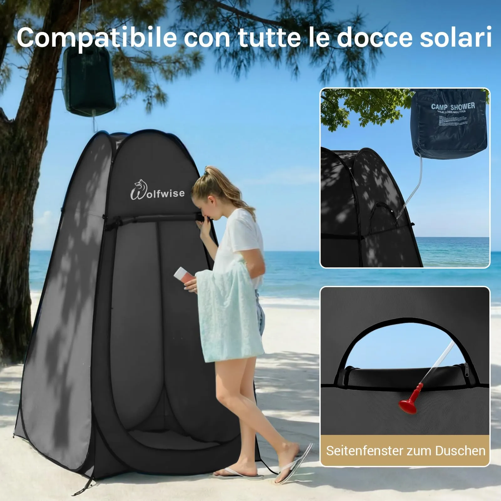 Wolfwise Tenda Doccia Campeggio Pop-Up, Spogliatoio Portatile e Pieghevole (100x100x190 cm) - immagine 4